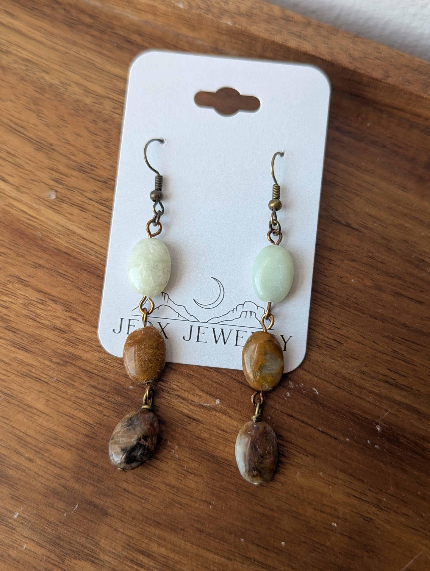 Amazonite Oval Trio Brass Earrings