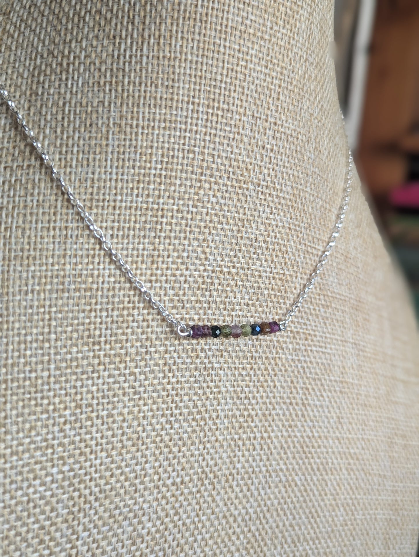 Ruby and Tourmaline Sterling Silver Bar Necklace