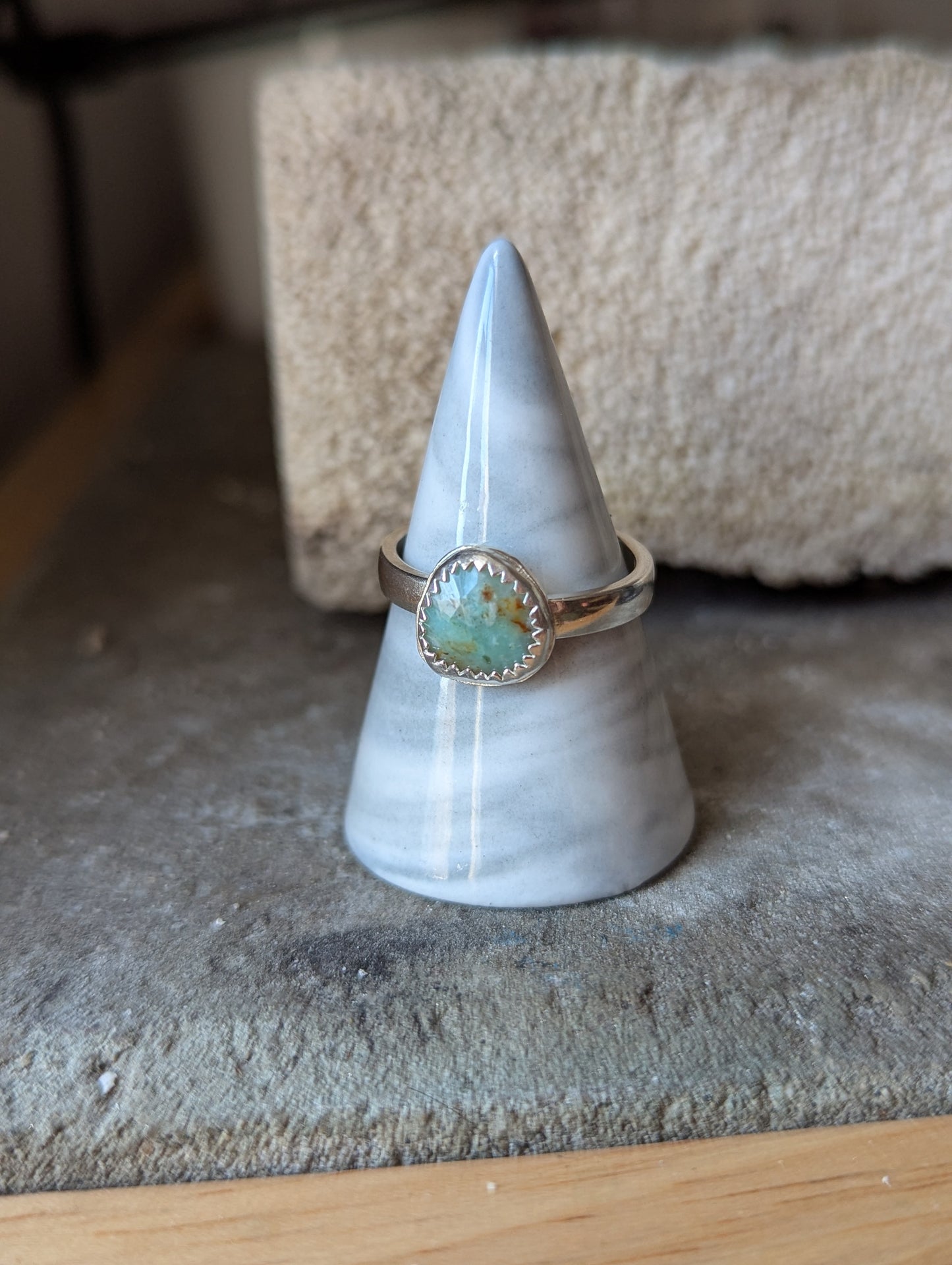 Aqua Peruvian Opal Sterling Silver Ring - Size 9