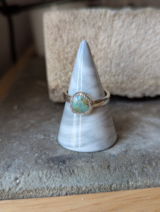 Aqua Peruvian Opal Sterling Silver Ring - Size 9
