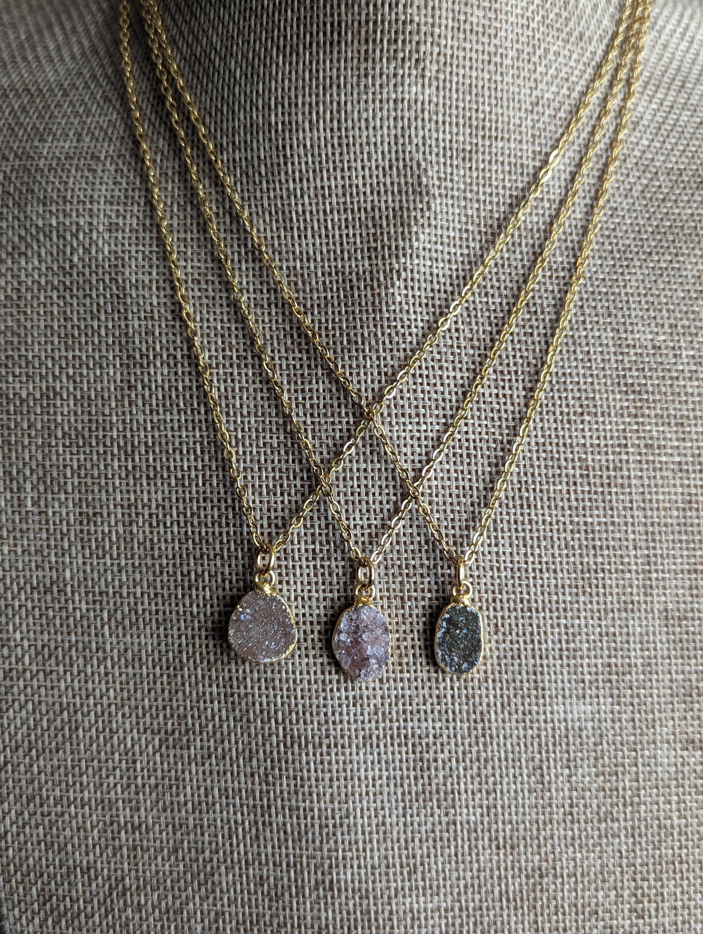 Druzy Pendants in Gold Stainless Steel (Various Styles Available)