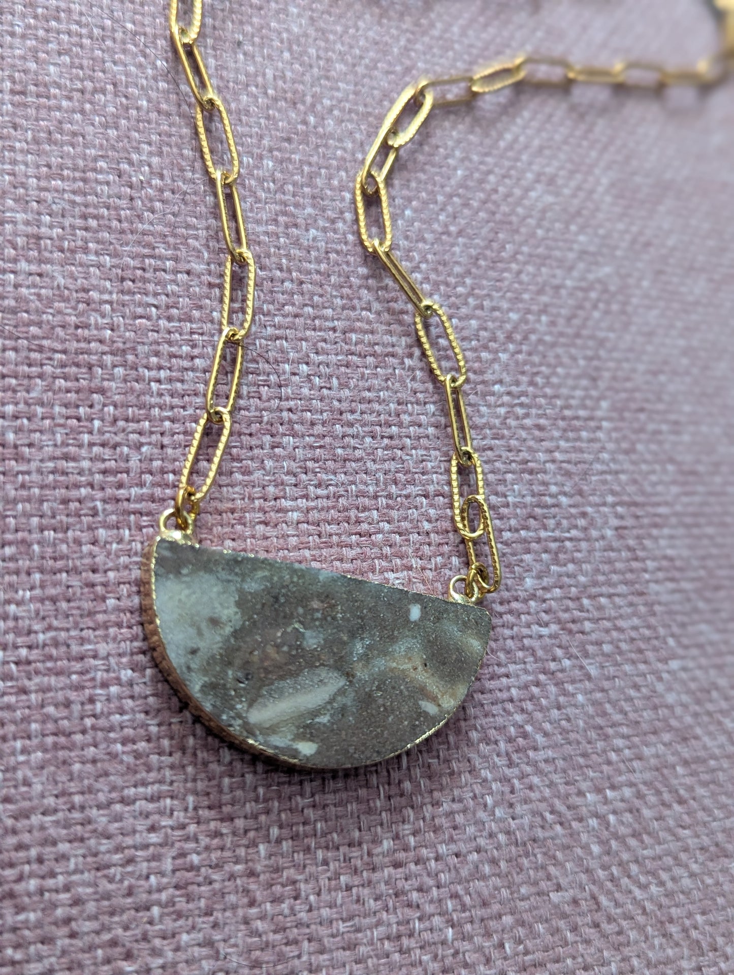 Jasper Half Moon Gold Paperclip Necklace (Various Styles Available)