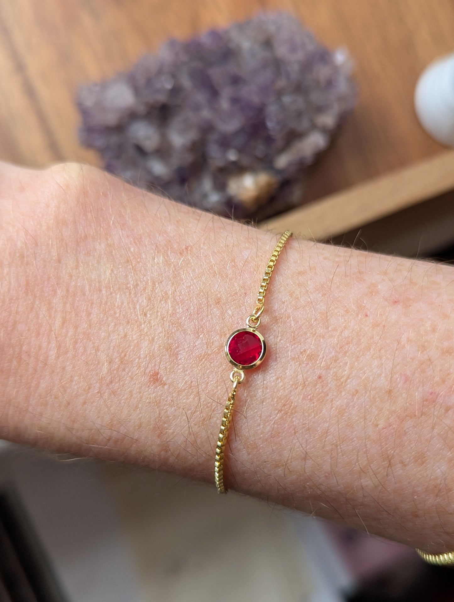 Small Faceted Round Gold Slider Bracelet (various colors available)