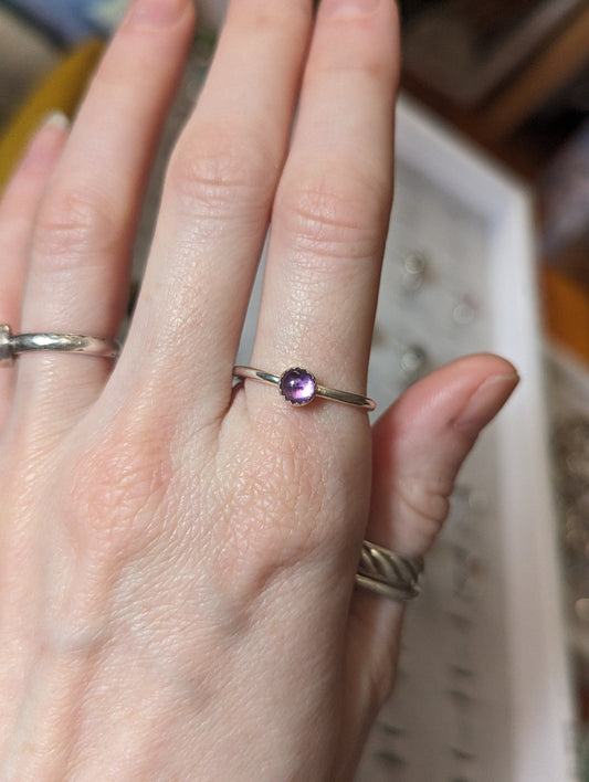 5mm Amethyst Silver Stacker Ring (Made To Order - various sizes available)