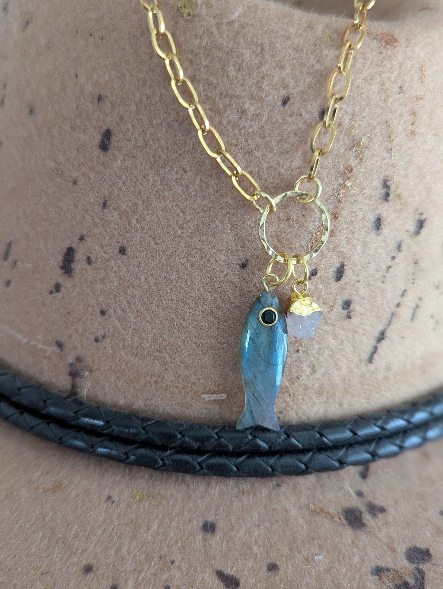 Labradorite Fishy Gold Necklace