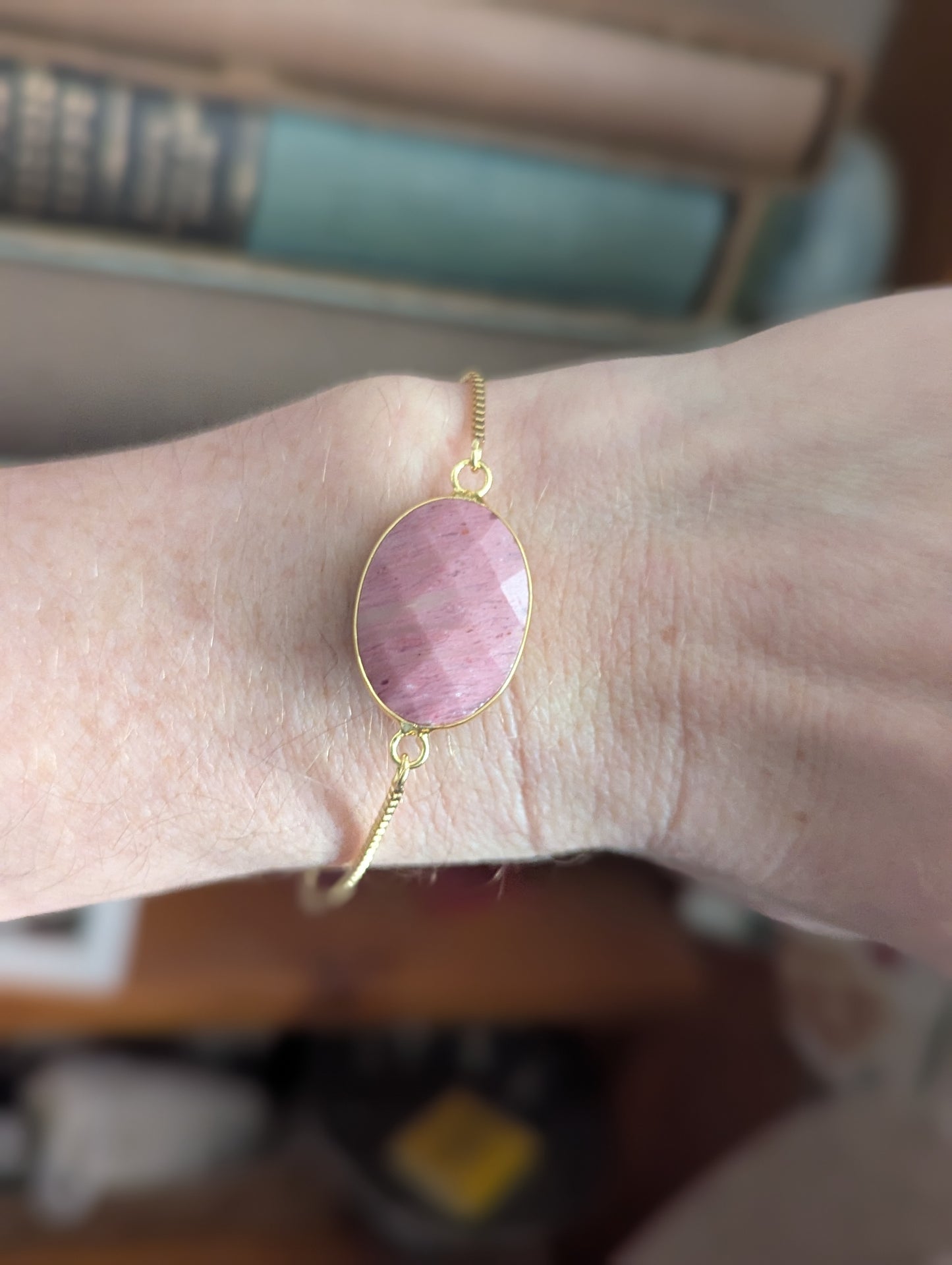 Faceted Rhodochrosite Adjustable Slide Bracelet (Silver or Gold)