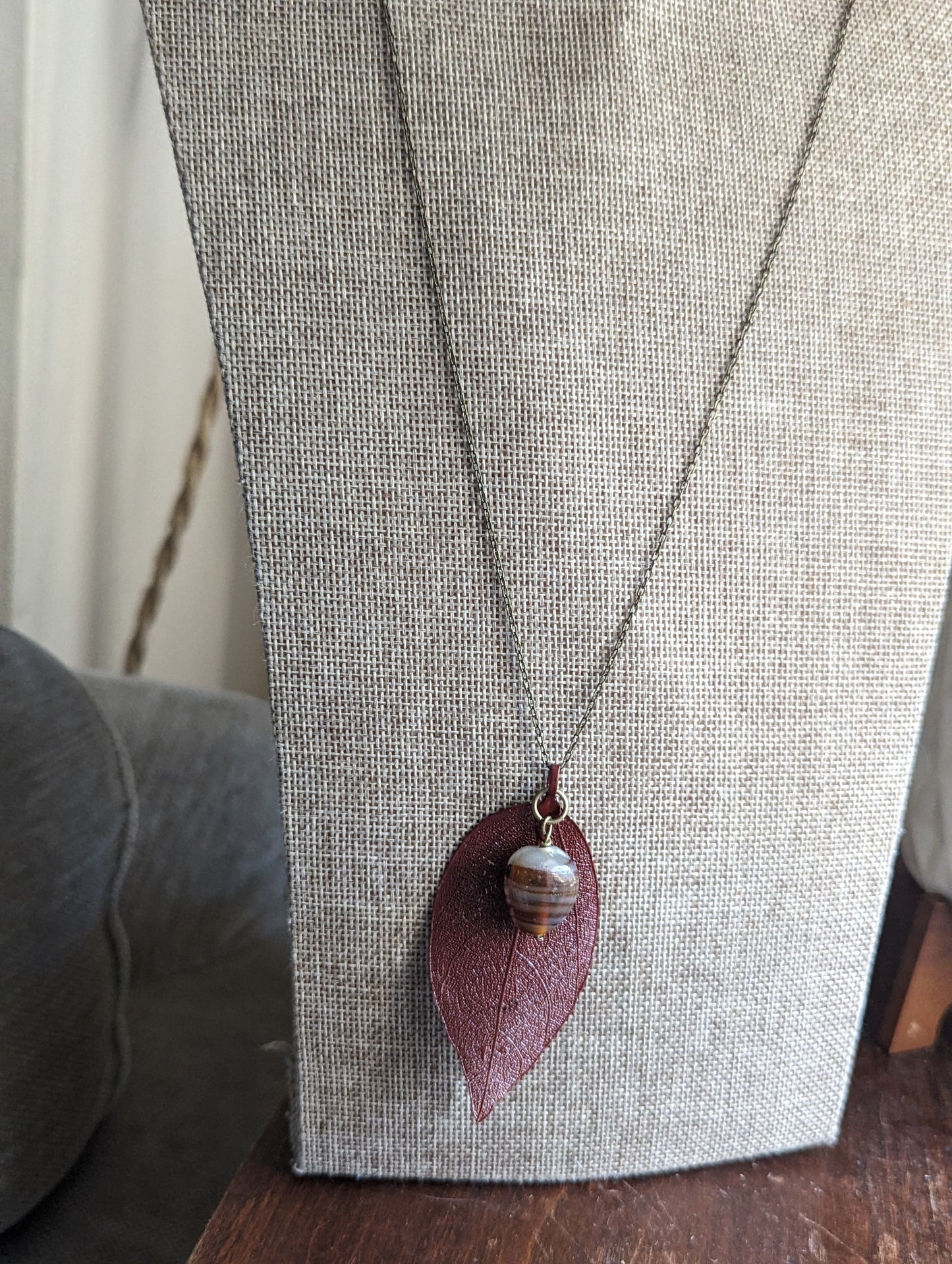 Red Leaf with Vintage Glass Bead Necklace