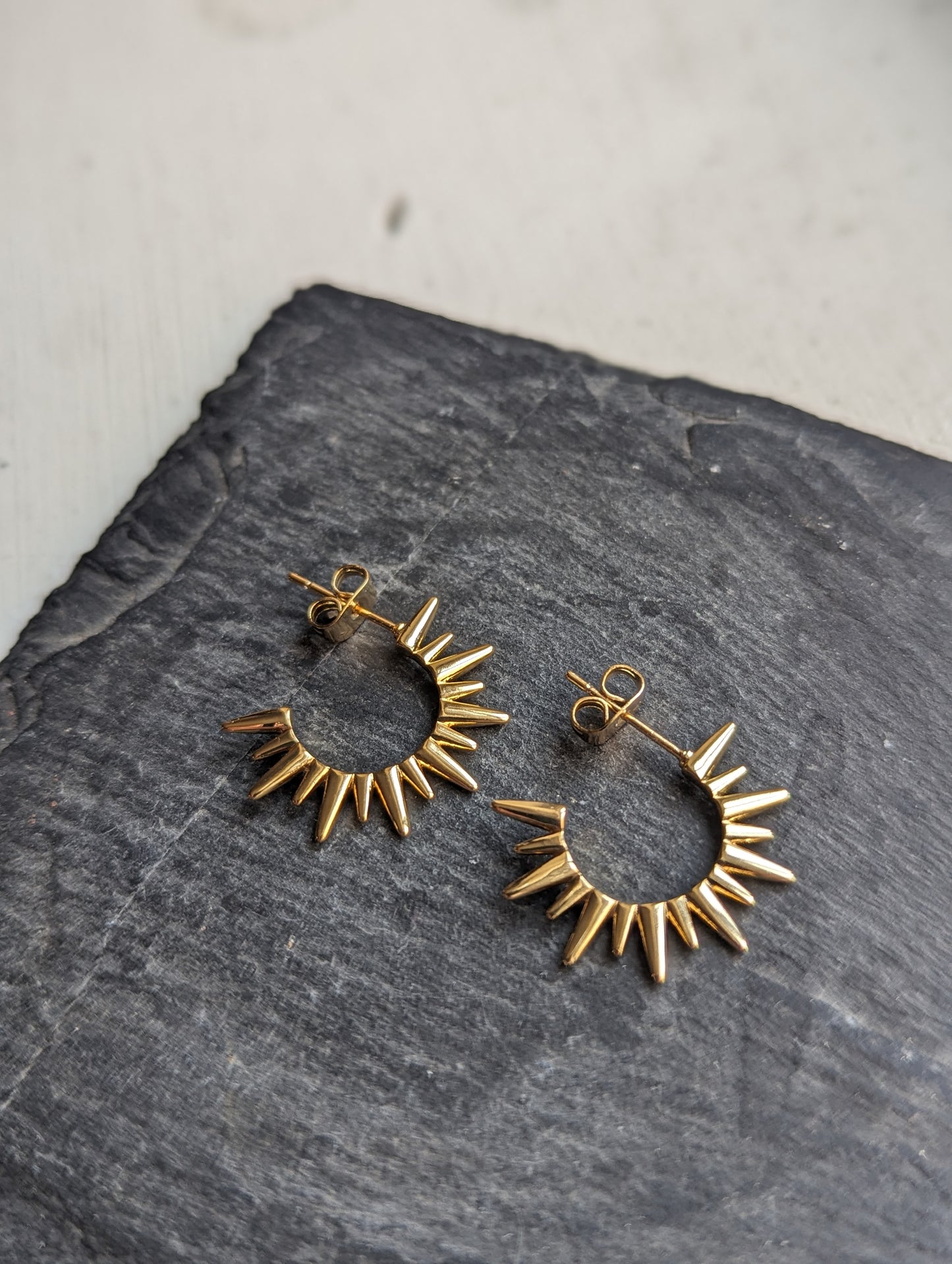 Spiked Sun Gold Plated Hoops