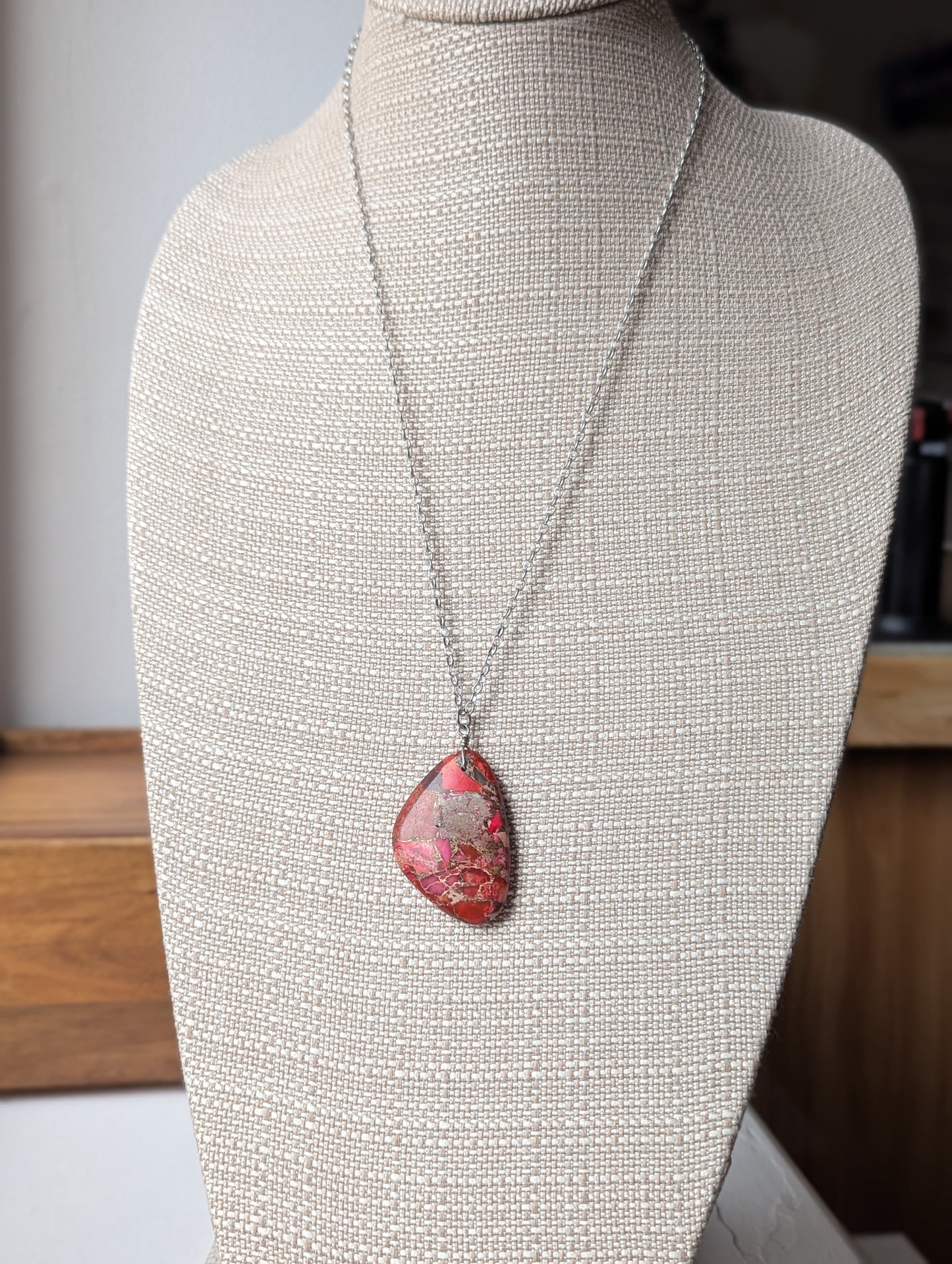 Pink Sea Sediment Jasper Silver Necklace