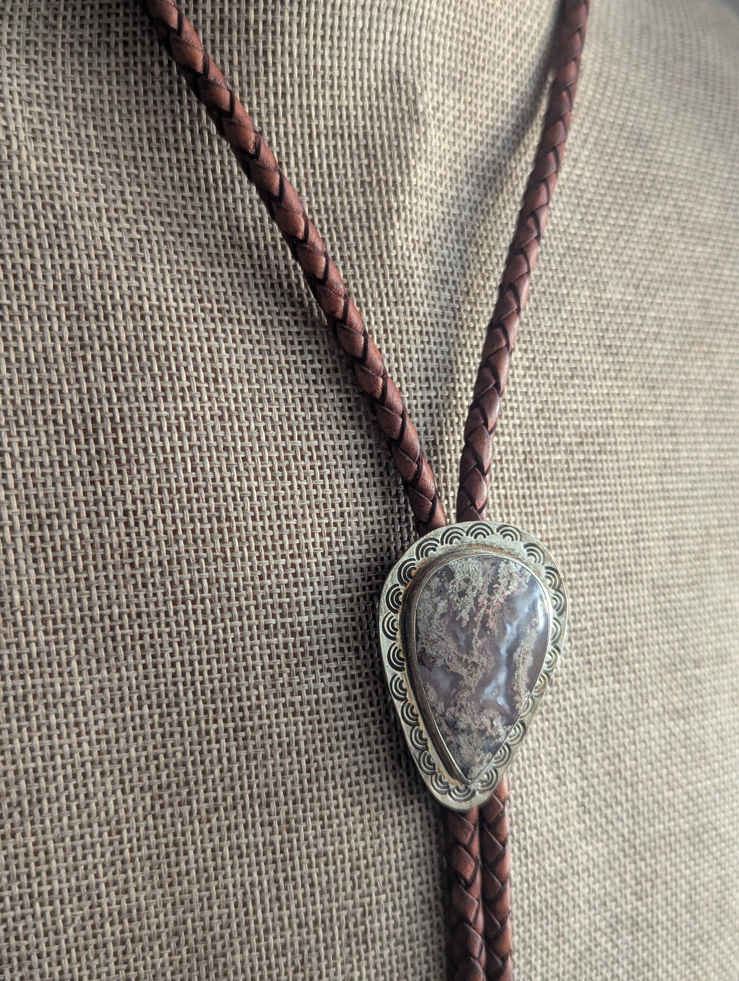 Purple Moss Agate Leather Bolo Tie