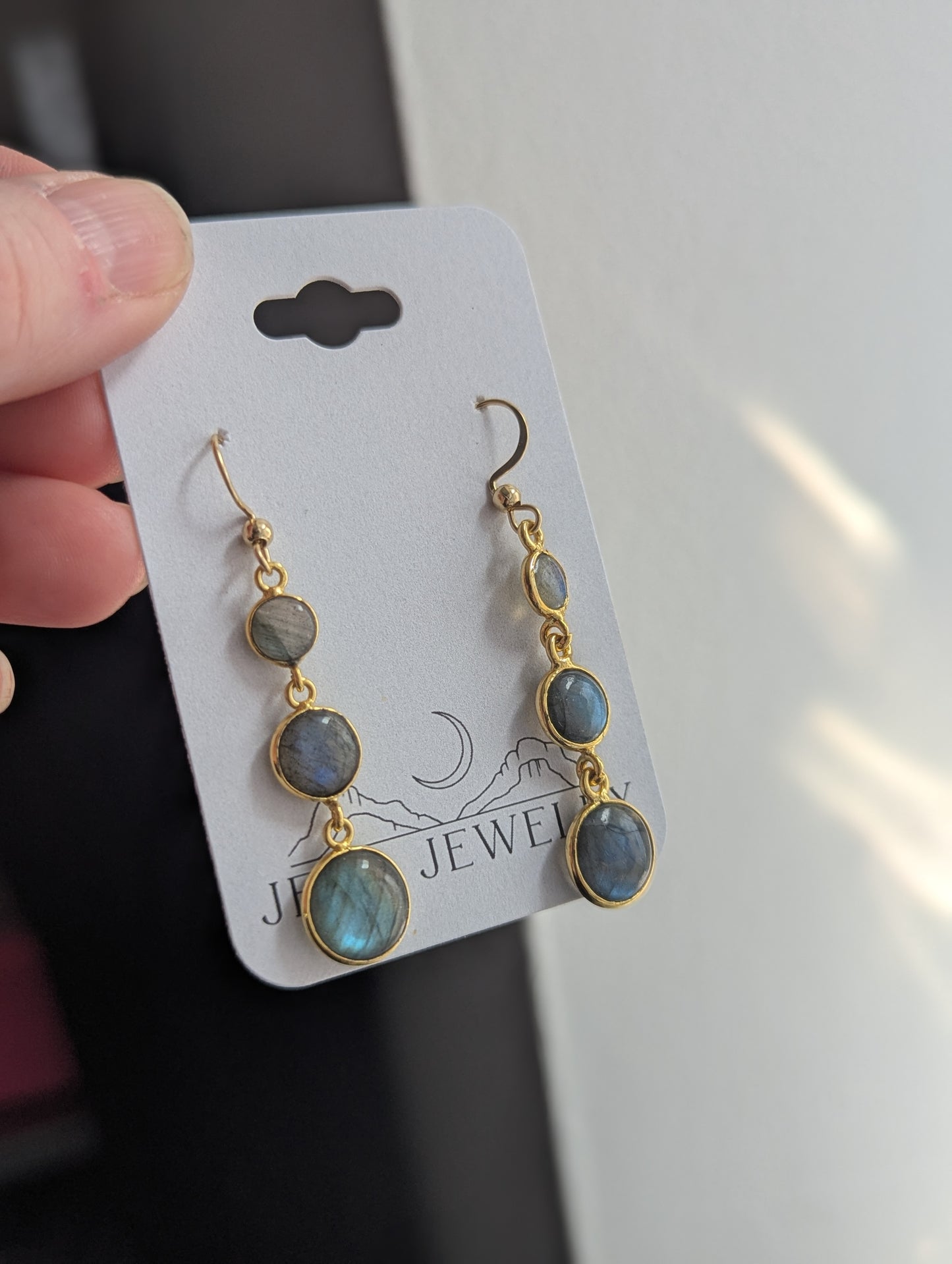 Labradorite Round Gold Trio Earrings