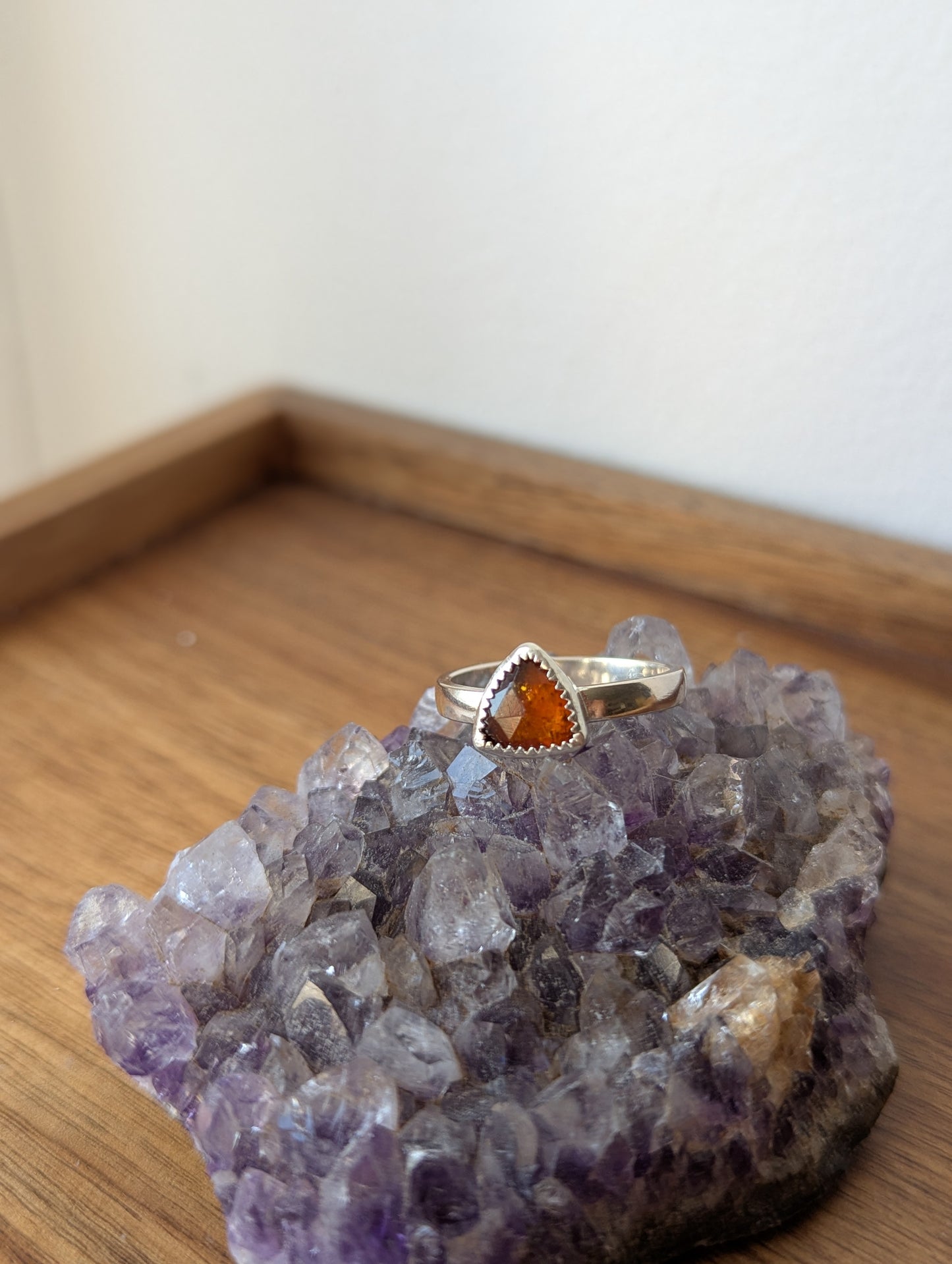 Faceted Orange Kyanite Trillion Silver Ring - Size 7 + 11