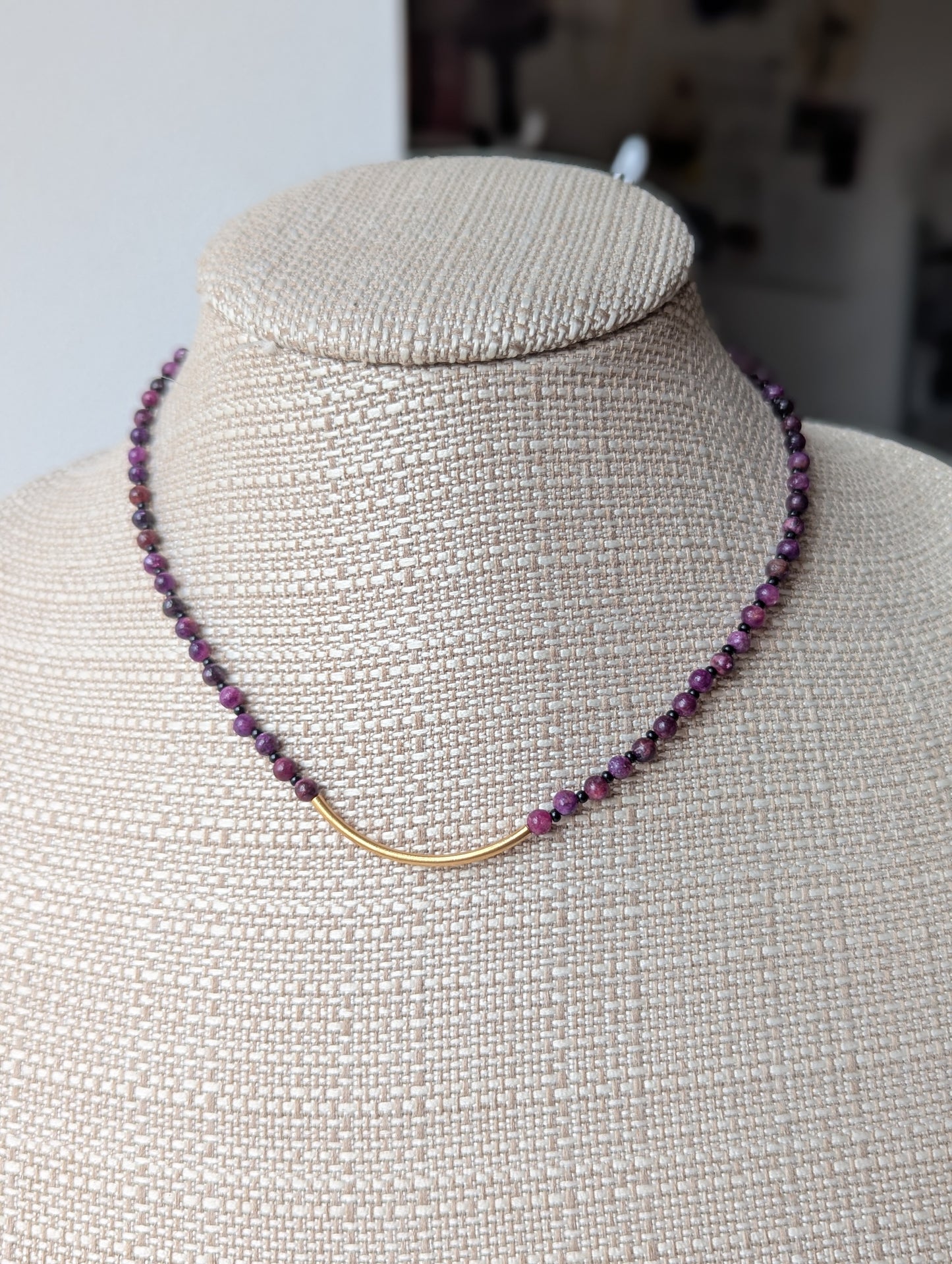Lepidolite Silver Curved Bar Necklace