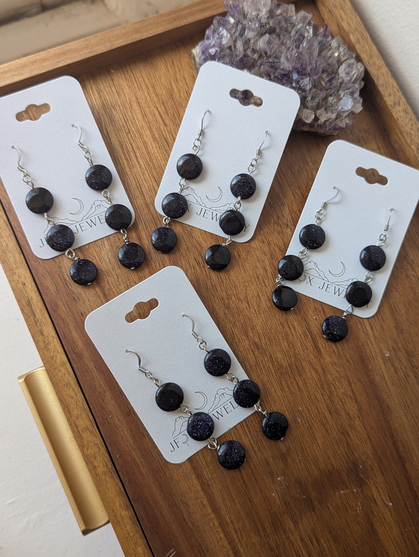 Blue Goldstone Trio Earrings