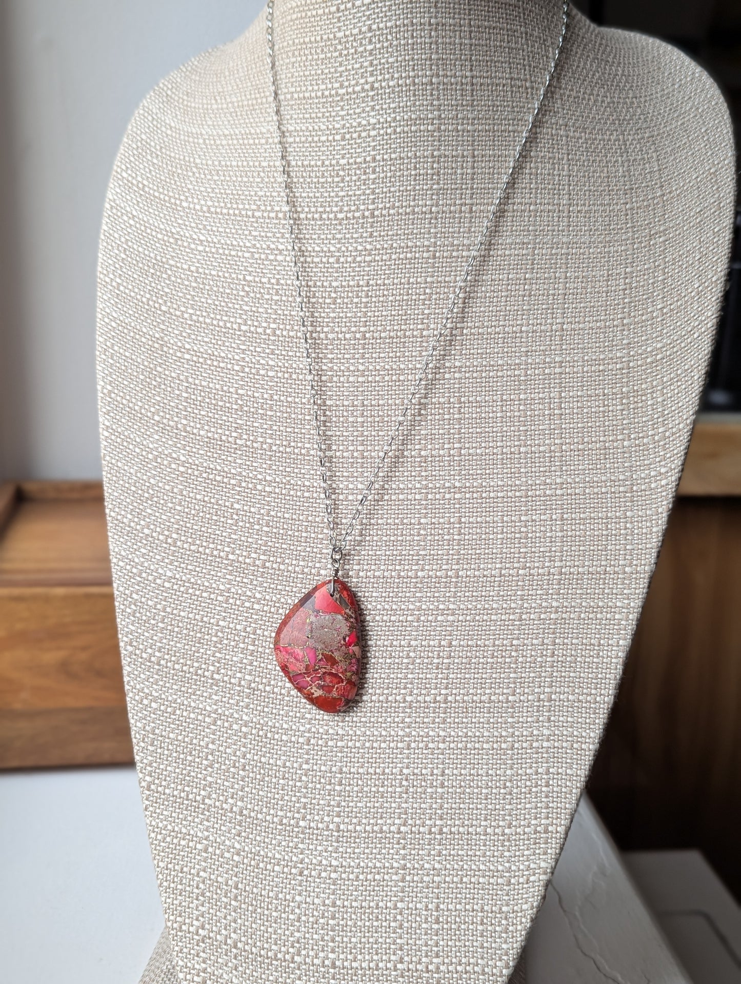 Pink Sea Sediment Jasper Silver Necklace