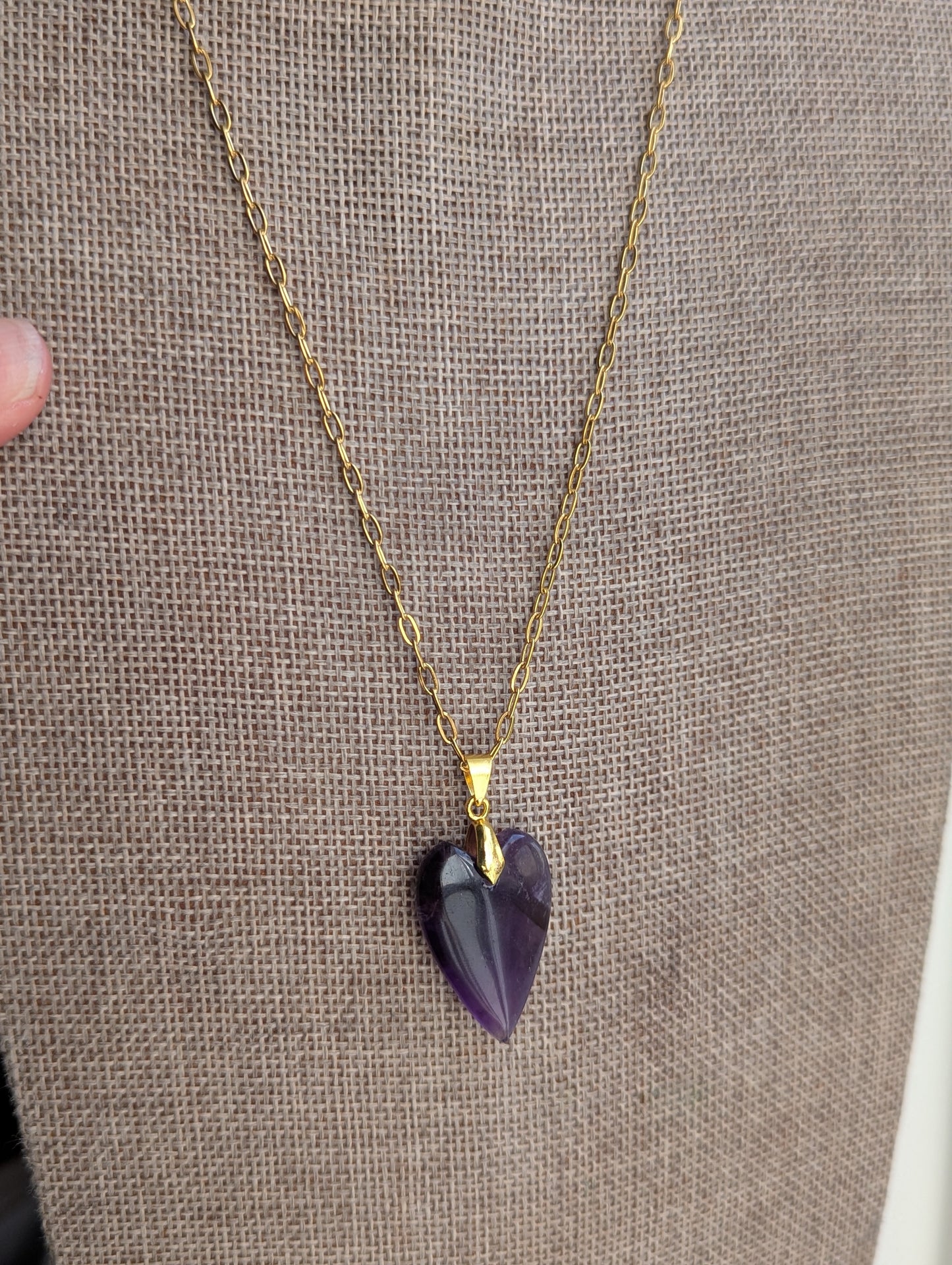 Amethyst Heart Gold Paperclip Necklace