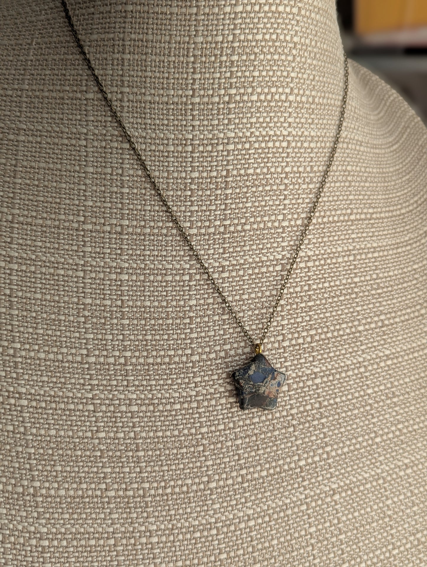 Blue Sea Sediment Jasper Star Brass Necklace
