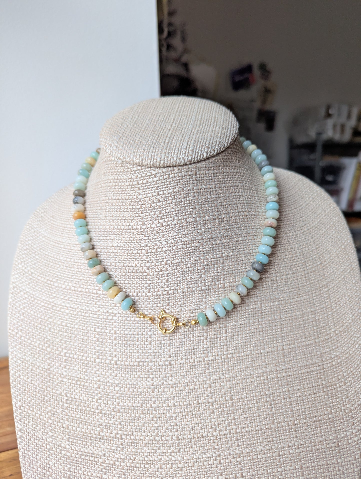 Amazonite Rondelle Beaded Necklace (Silver or Gold)