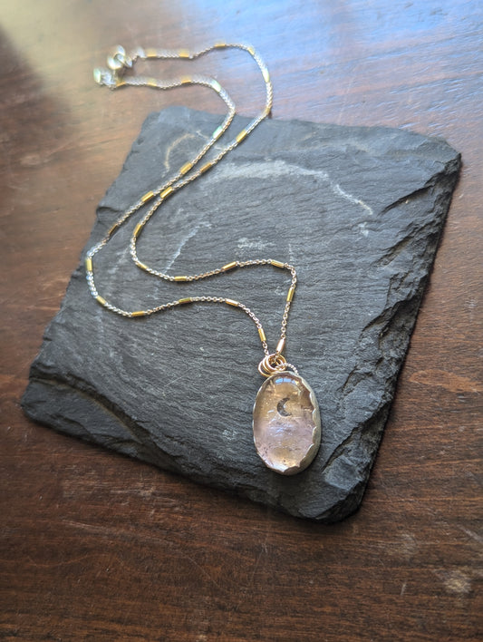 Ametrine Crescent Moon Mixed Metal Necklace