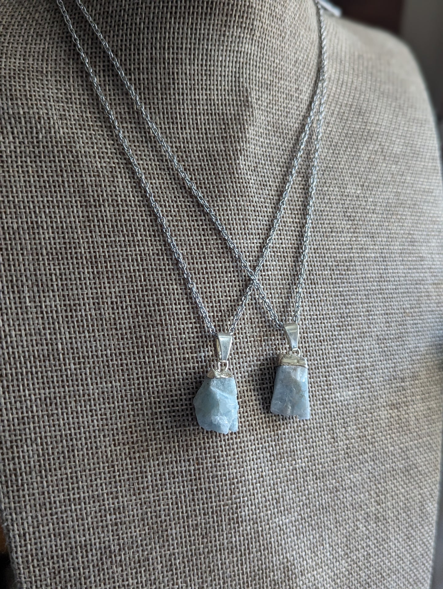 Raw Aquamarine Pendant on  Stainless Chain (Silver or Gold)