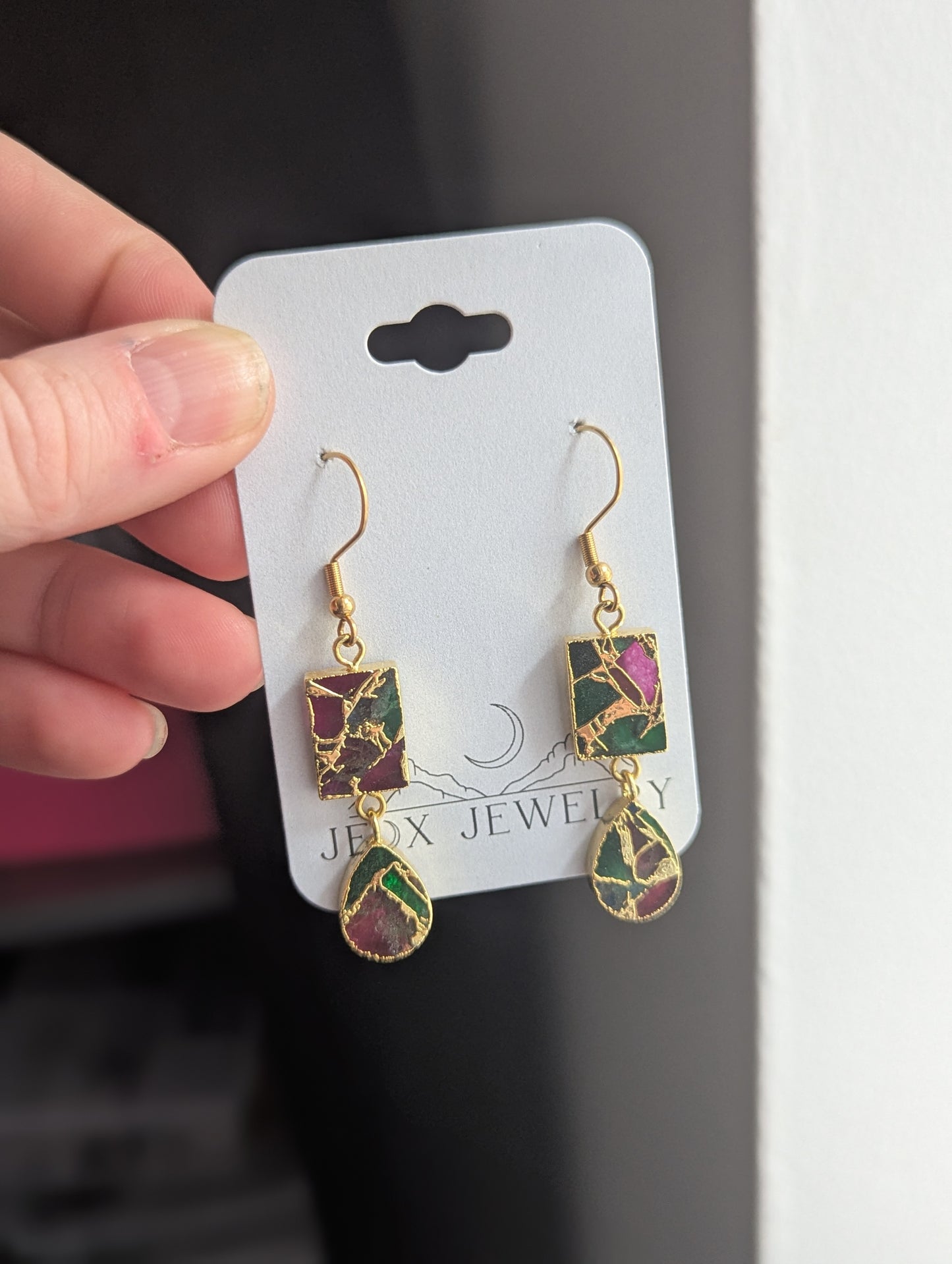 Mixed Color Mosaic Duo Gold Earrings