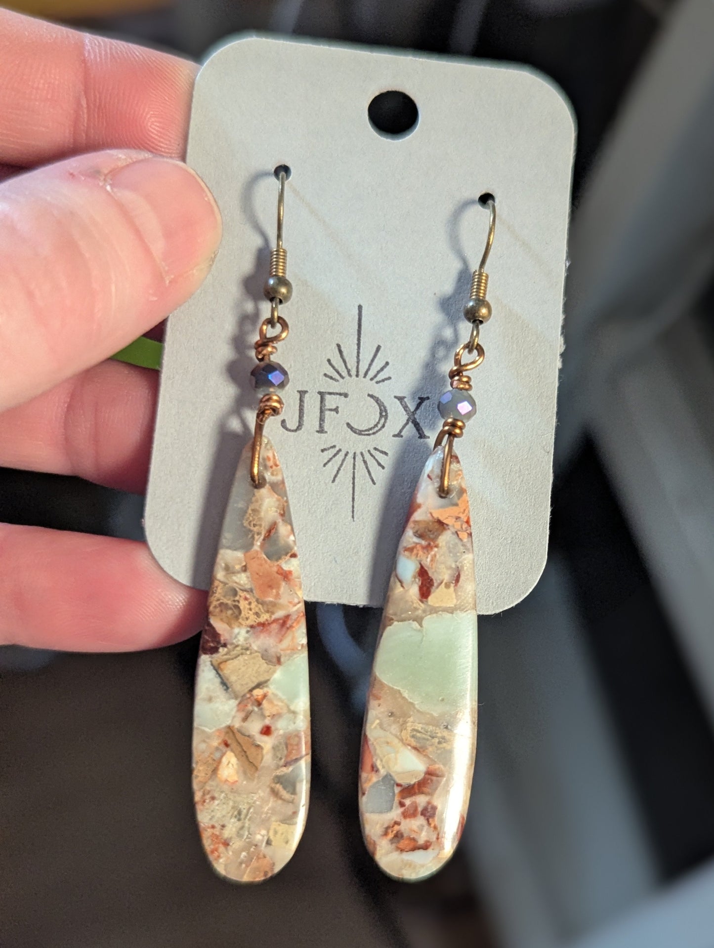 Aqua Terra Jasper Tear Drop Earrings in Brass