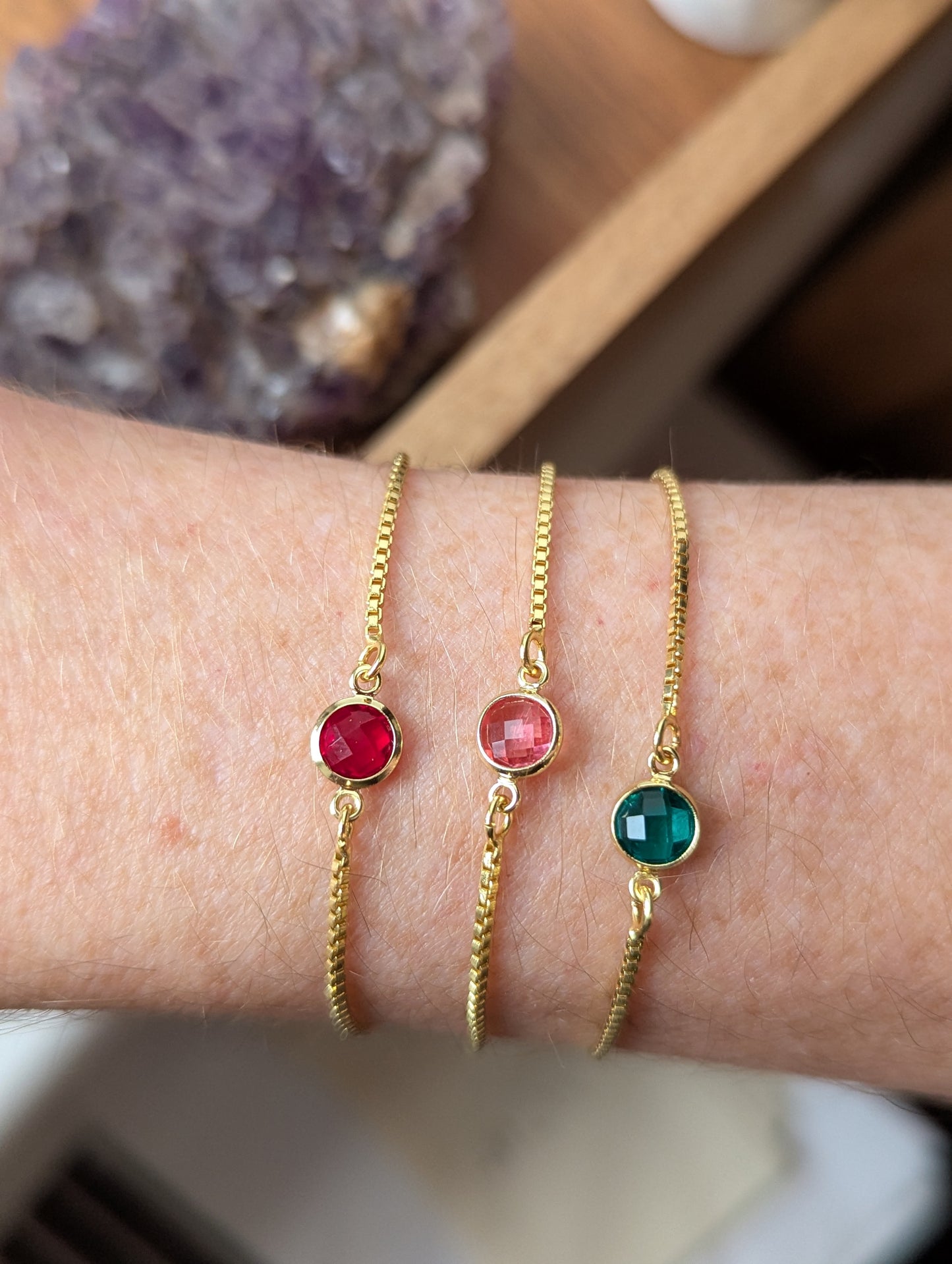 Small Faceted Round Gold Slider Bracelet (various colors available)