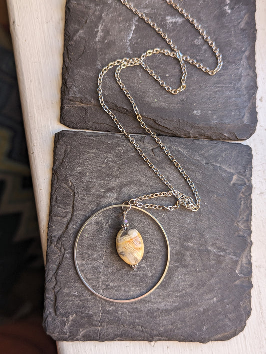 Crazy Lace Agate Silver Loop Necklace
