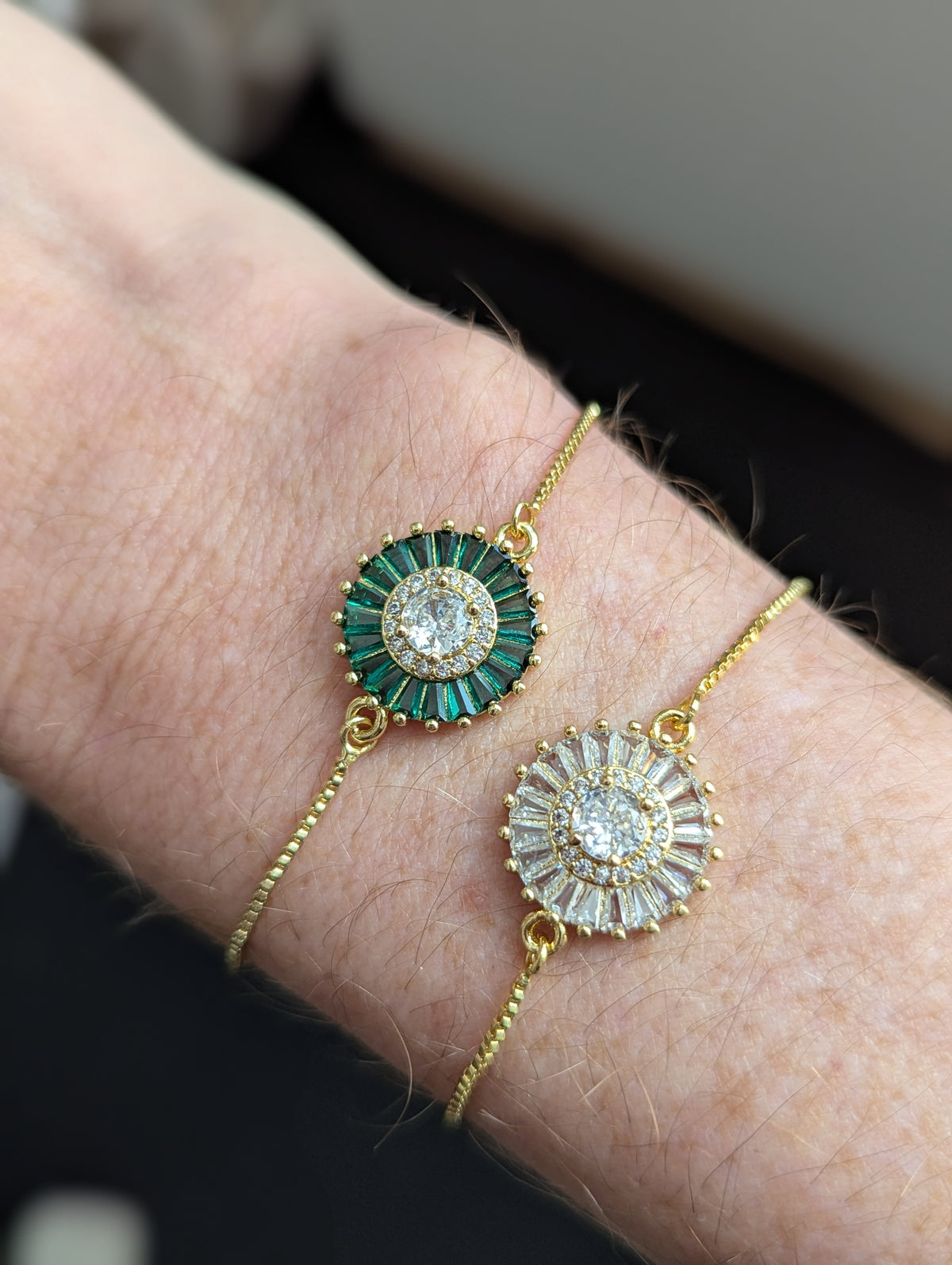 Crystal Flower Gold Slider Bracelet (Various Colors Available)