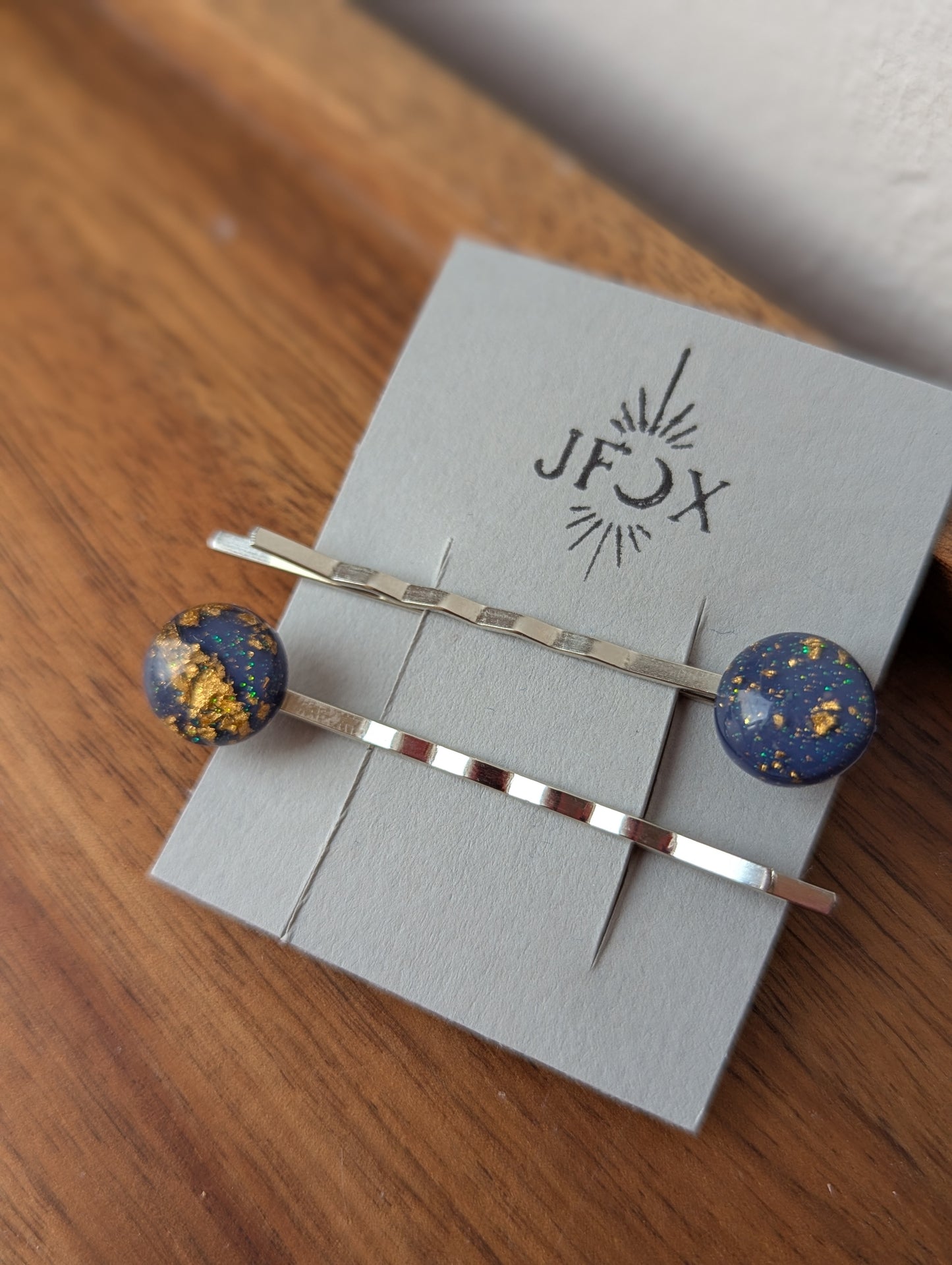 Navy Blue and Gold Fleck Bobby Pin Set of 2