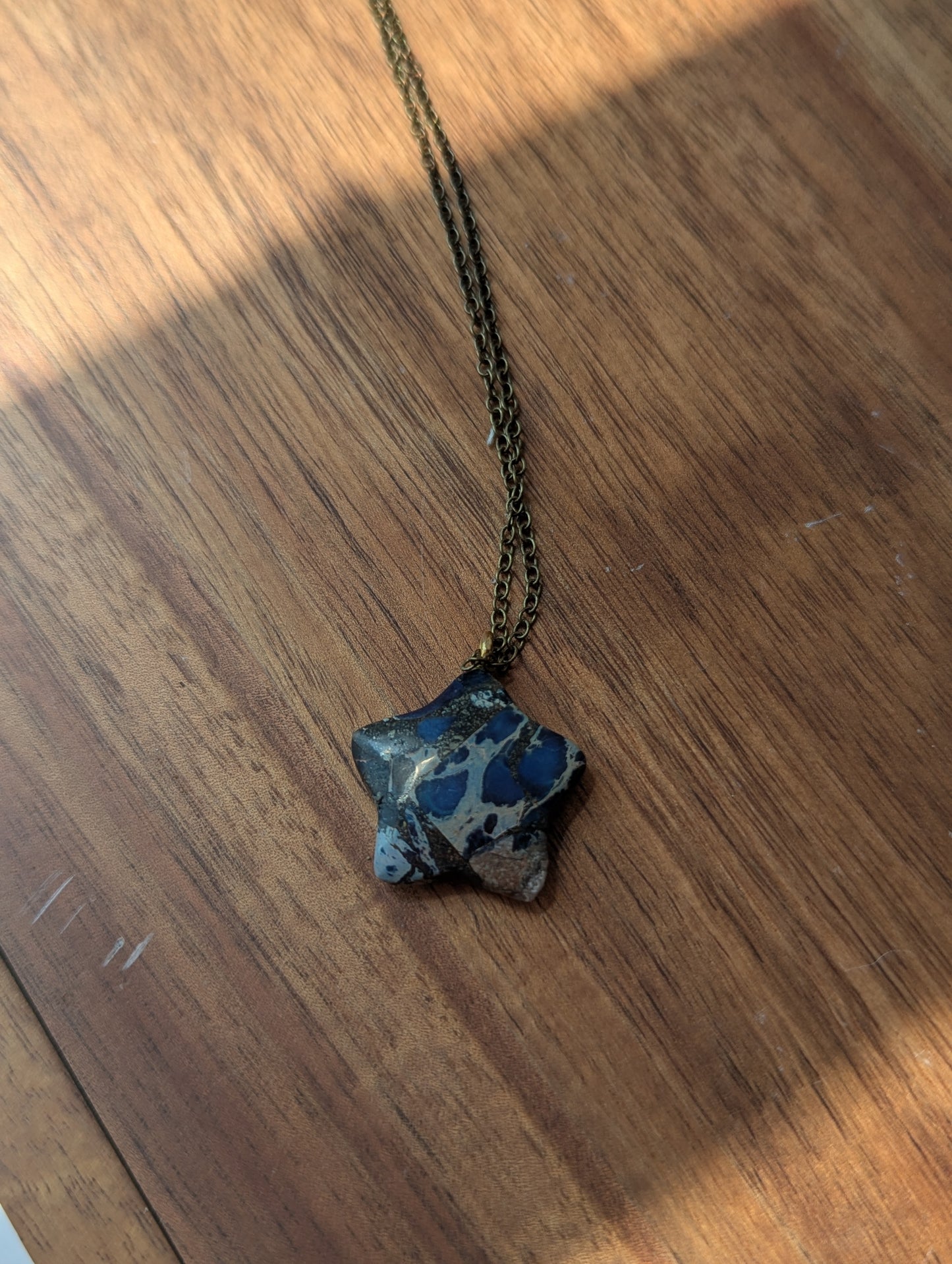 Blue Sea Sediment Jasper Star Brass Necklace