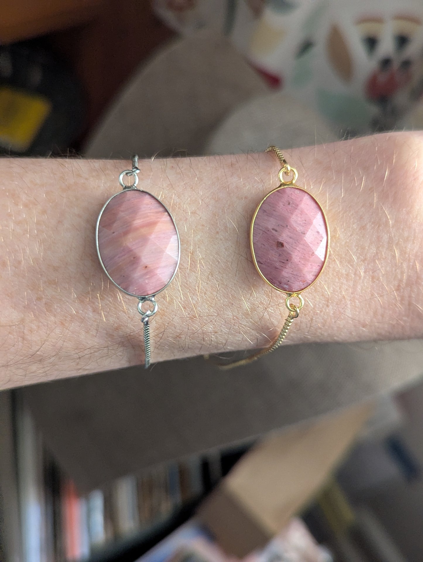 Faceted Rhodochrosite Adjustable Slide Bracelet (Silver or Gold)