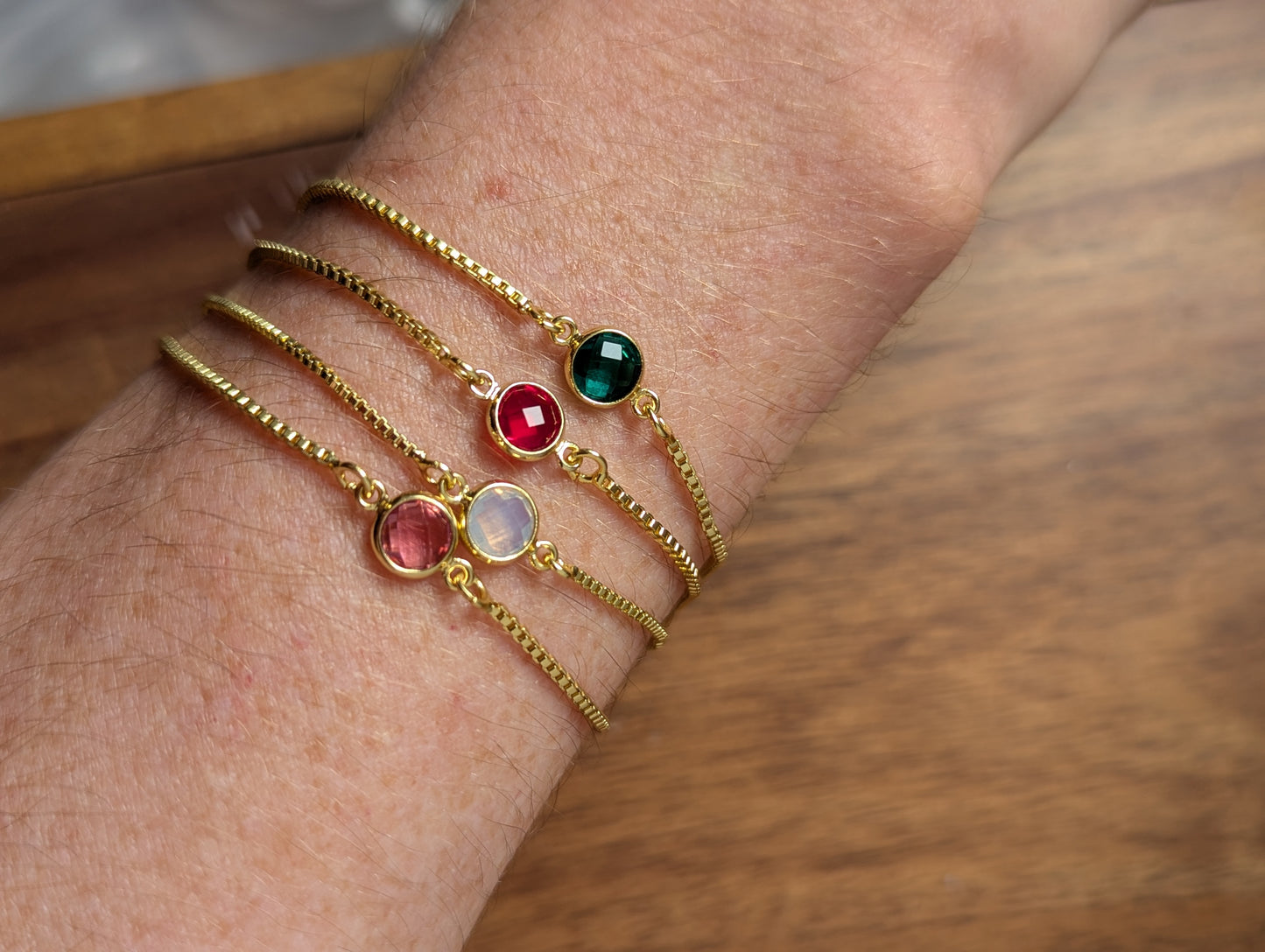 Small Faceted Round Gold Slider Bracelet (various colors available)