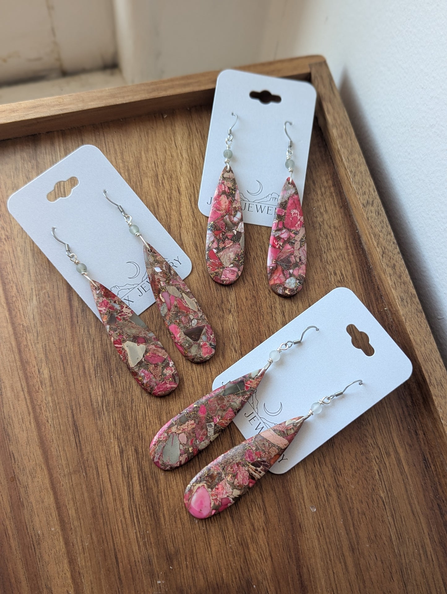 Pink Sea Sediment Jasper Silver Drops