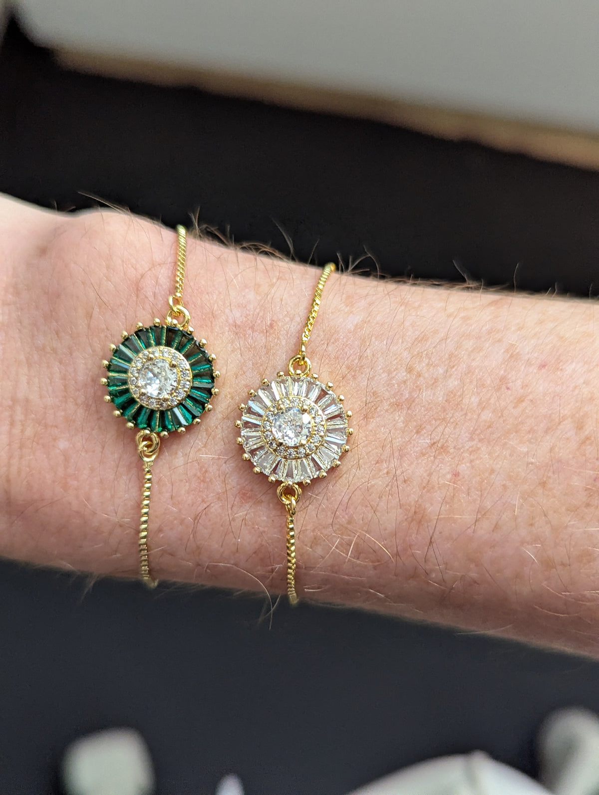 Crystal Flower Gold Slider Bracelet (Various Colors Available)