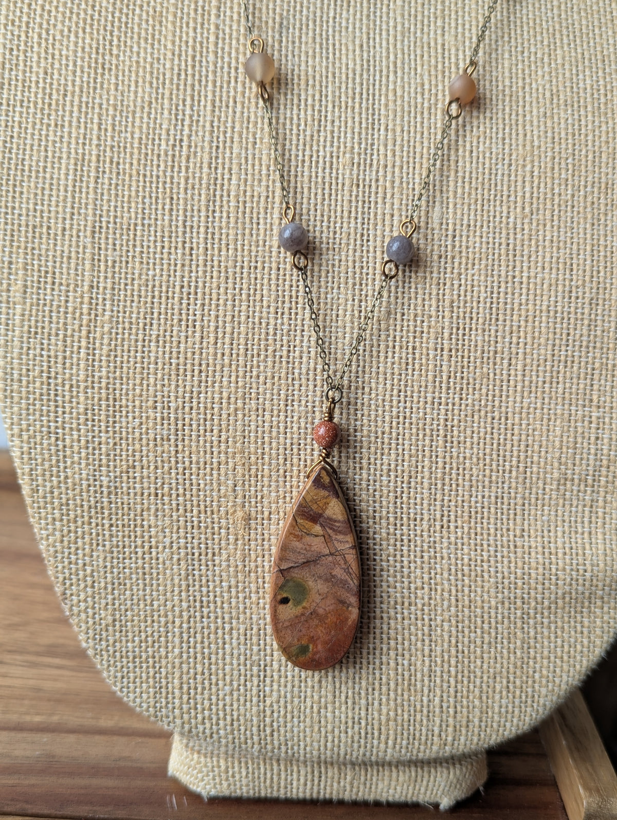 Picasso Jasper Beaded Brass Necklace