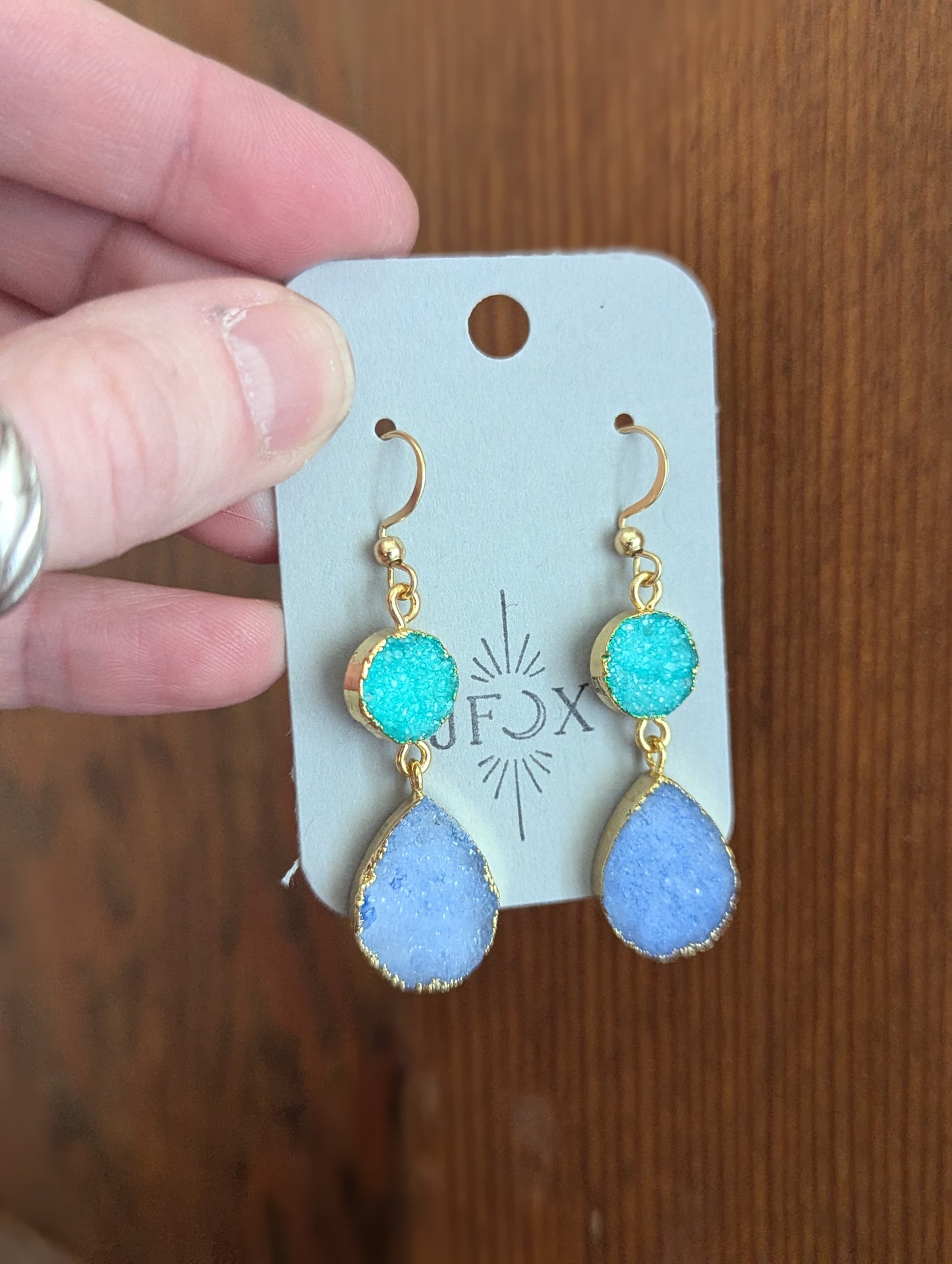 Light Blue and Turquoise Druzy Duo Earrings