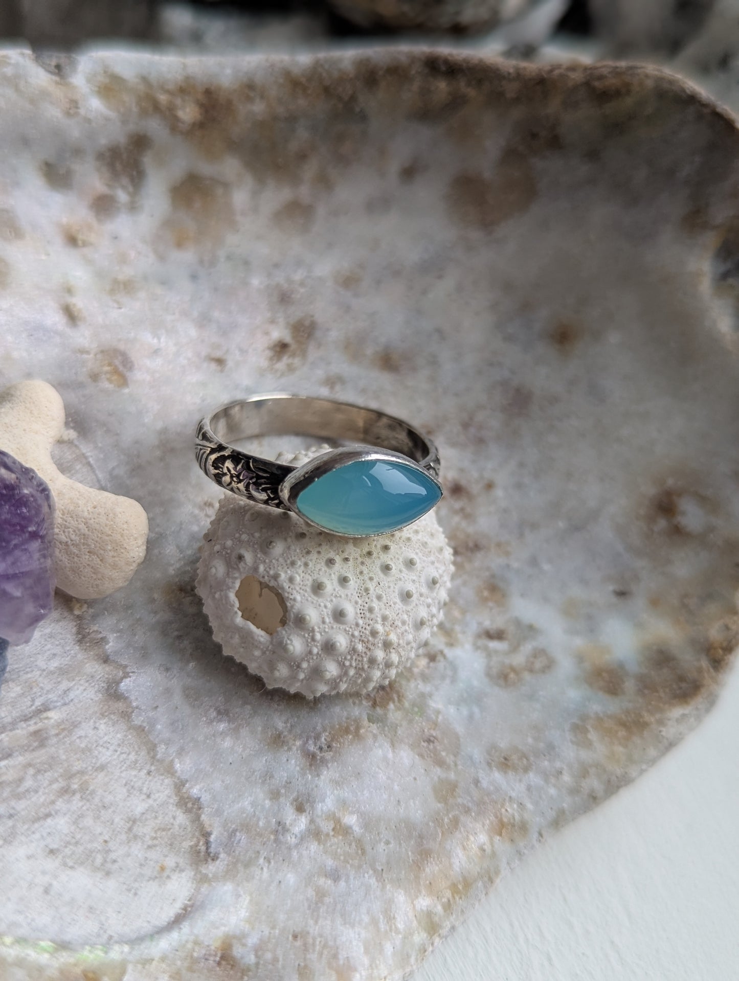 Aqua Chalcedony Marquise Sterling Silver Ring - Size 10.5