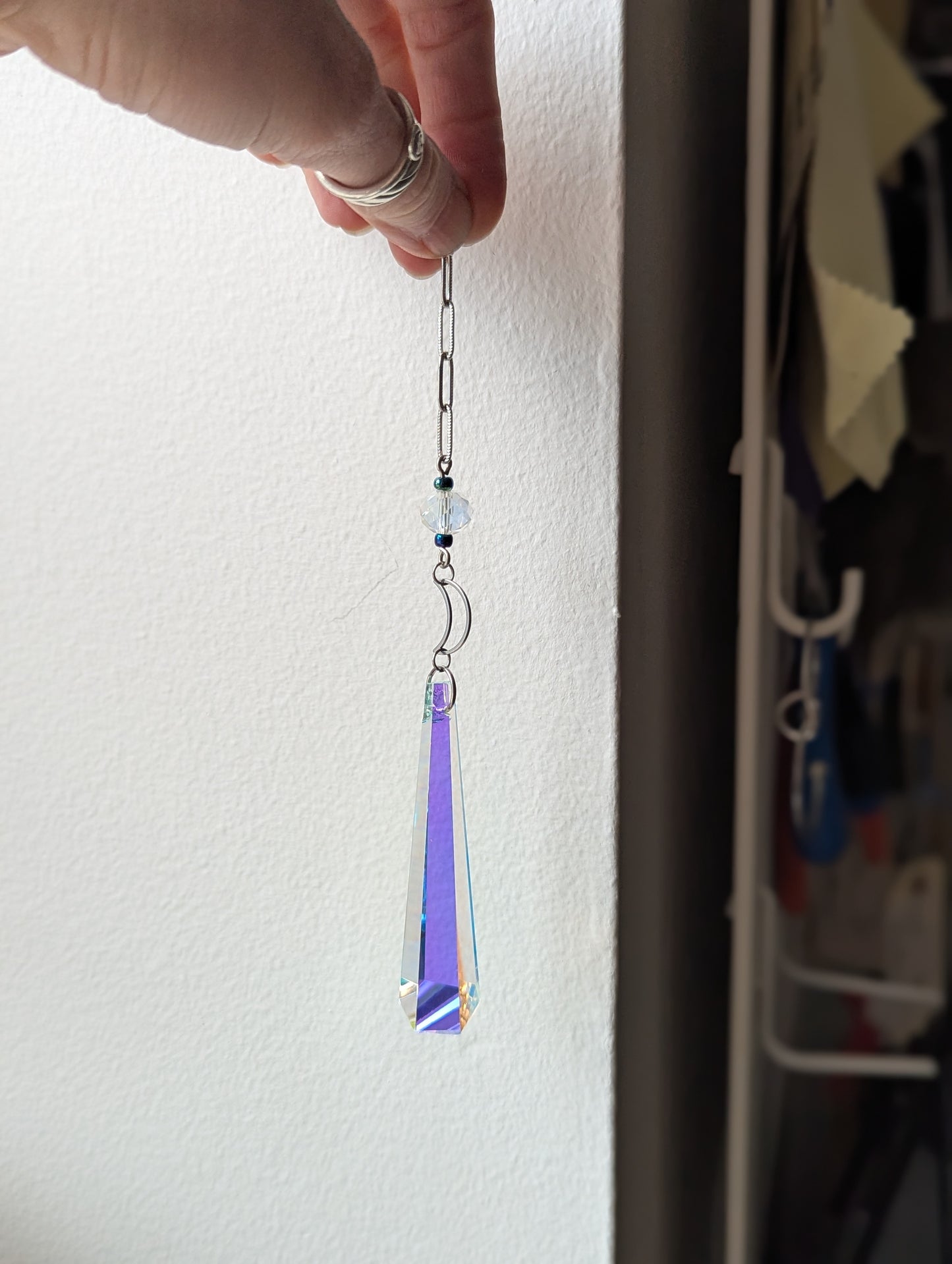 Crescent Moon Hexagon Crystal Drop Suncatcher