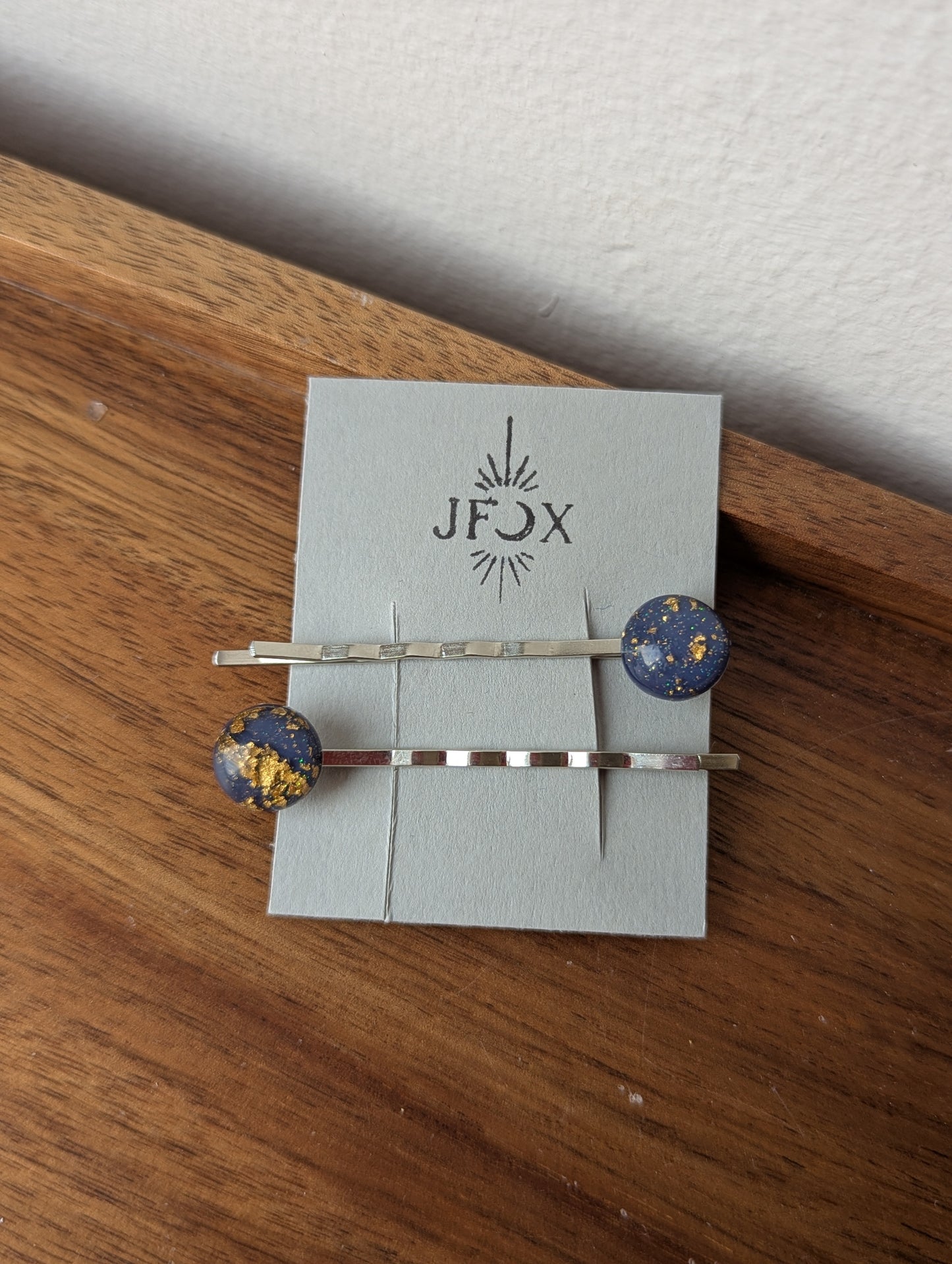 Navy Blue and Gold Fleck Bobby Pin Set of 2