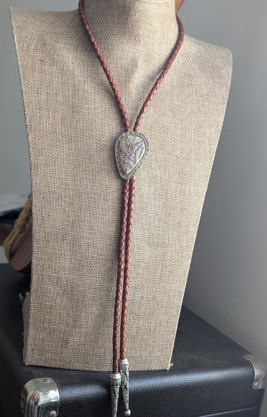 Purple Moss Agate Leather Bolo Tie