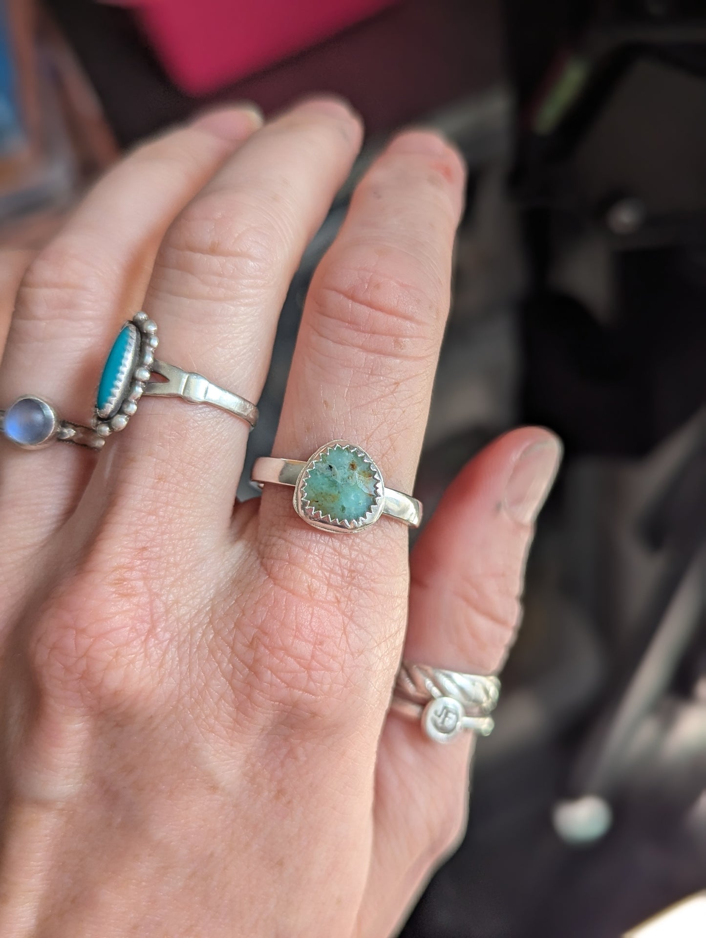 Aqua Peruvian Opal Sterling Silver Ring - Size 9