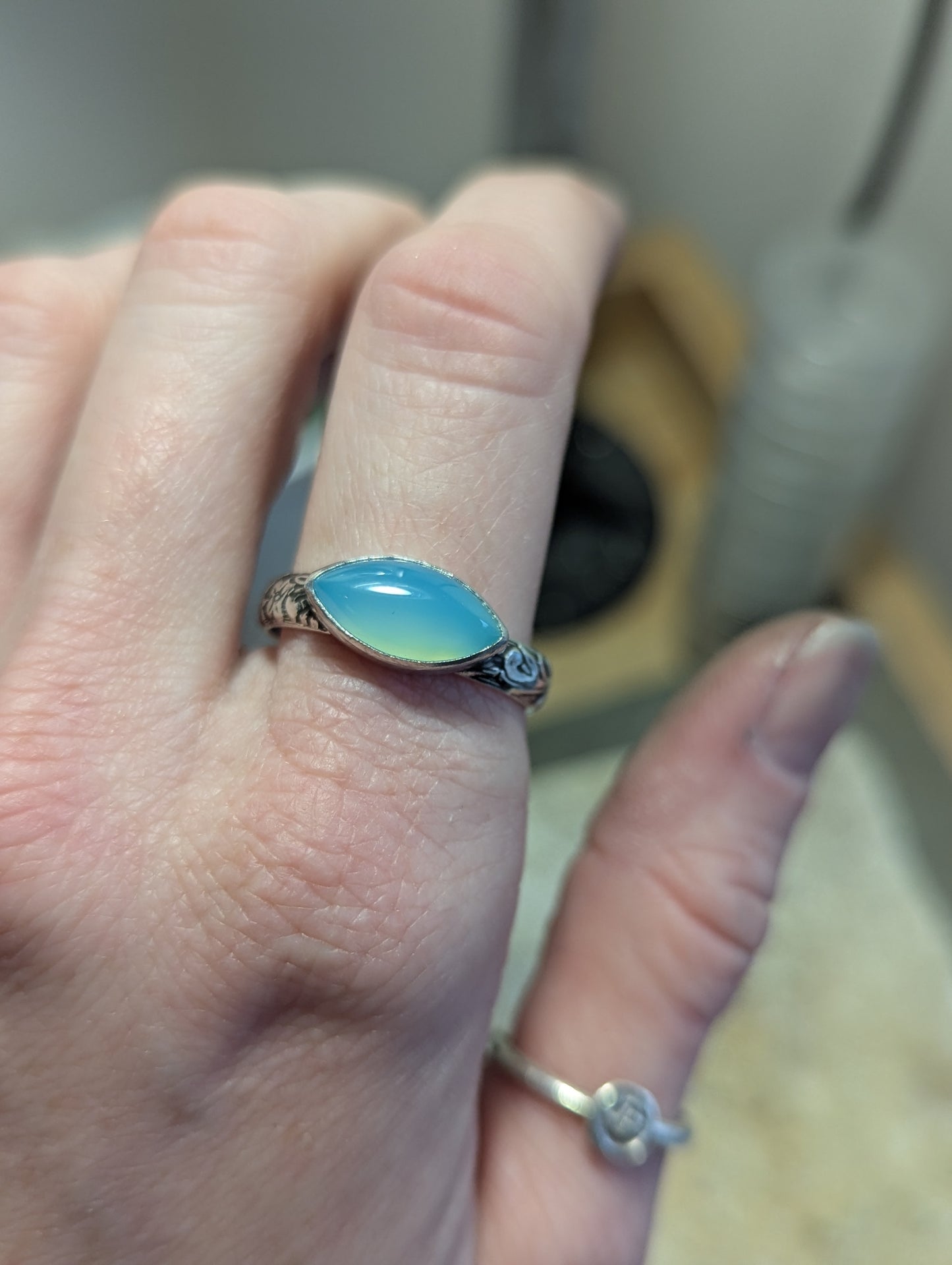 Aqua Chalcedony Marquise Sterling Silver Ring - Size 10.5
