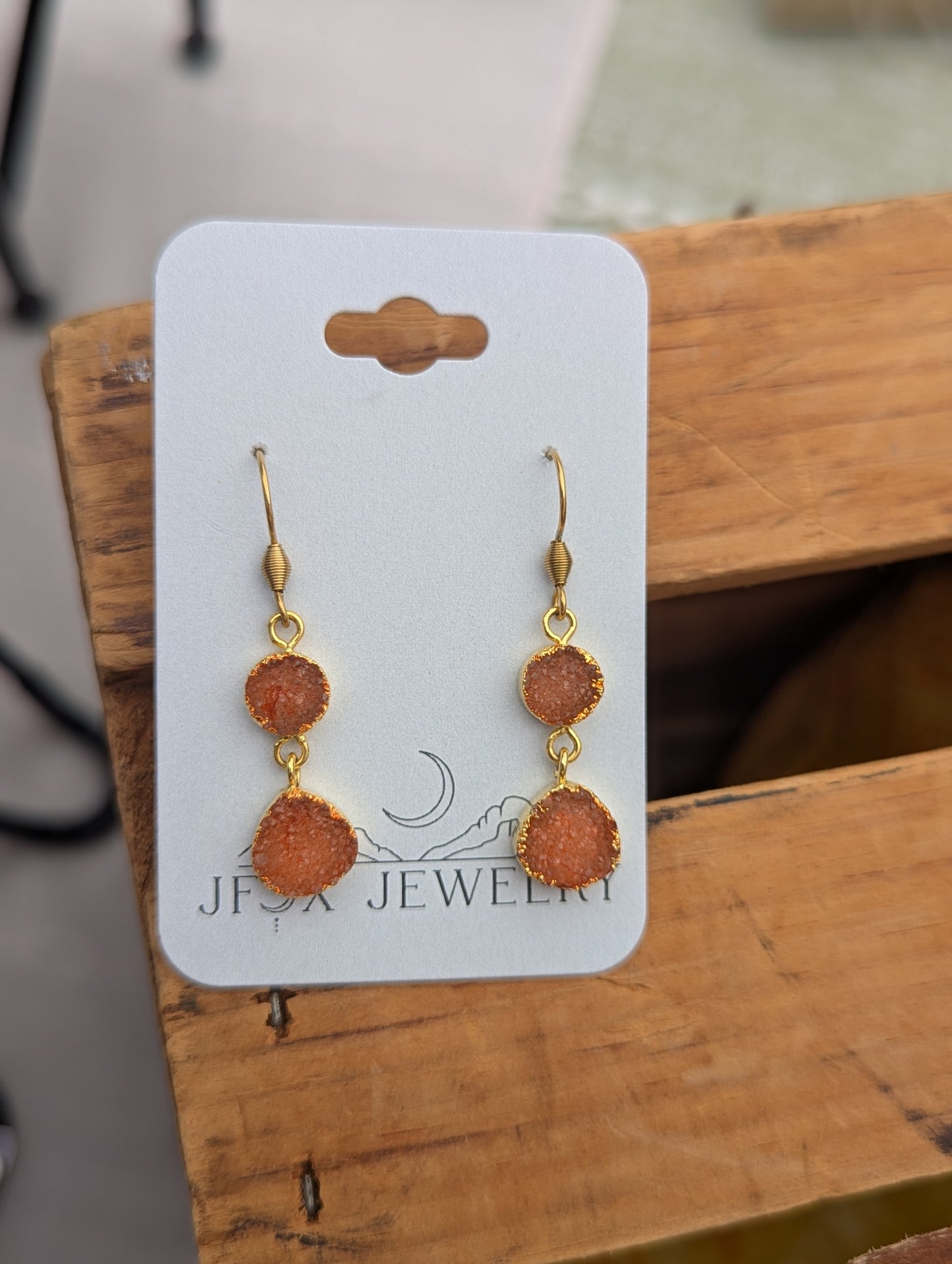 Bright Orange Druzy Duo Gold Earrings