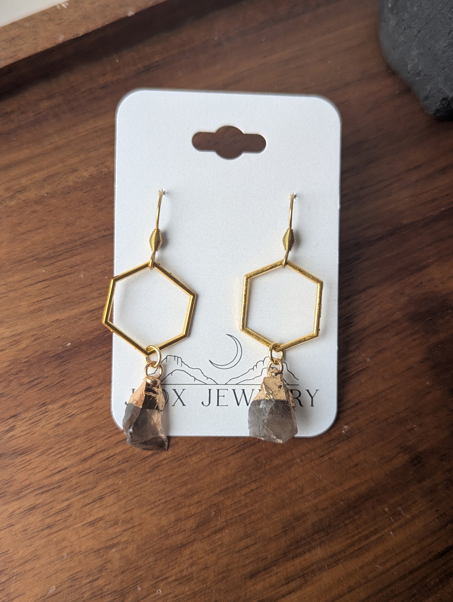 Raw Gemstone Gold Hexagons (Various Stones Available)
