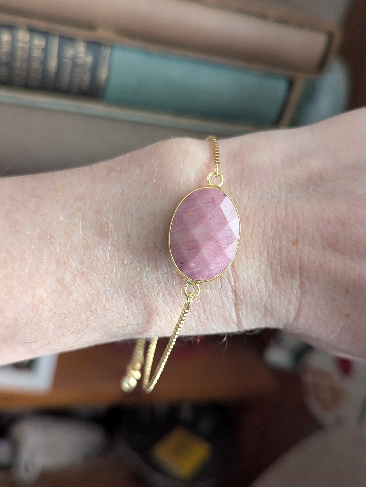 Faceted Rhodochrosite Adjustable Slide Bracelet (Silver or Gold)