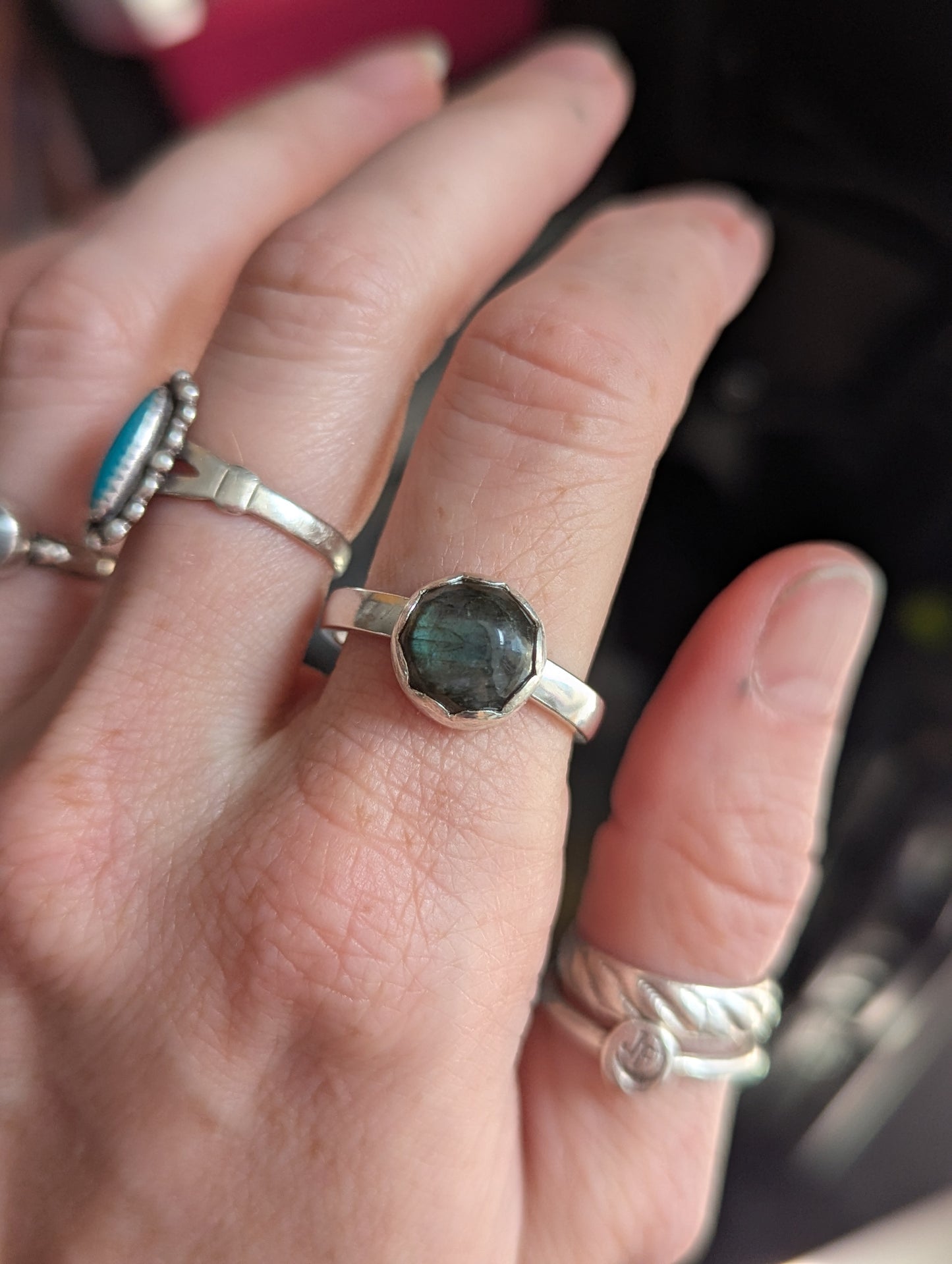 Labradorite Round Sterling Silver Ring - Size 9.5