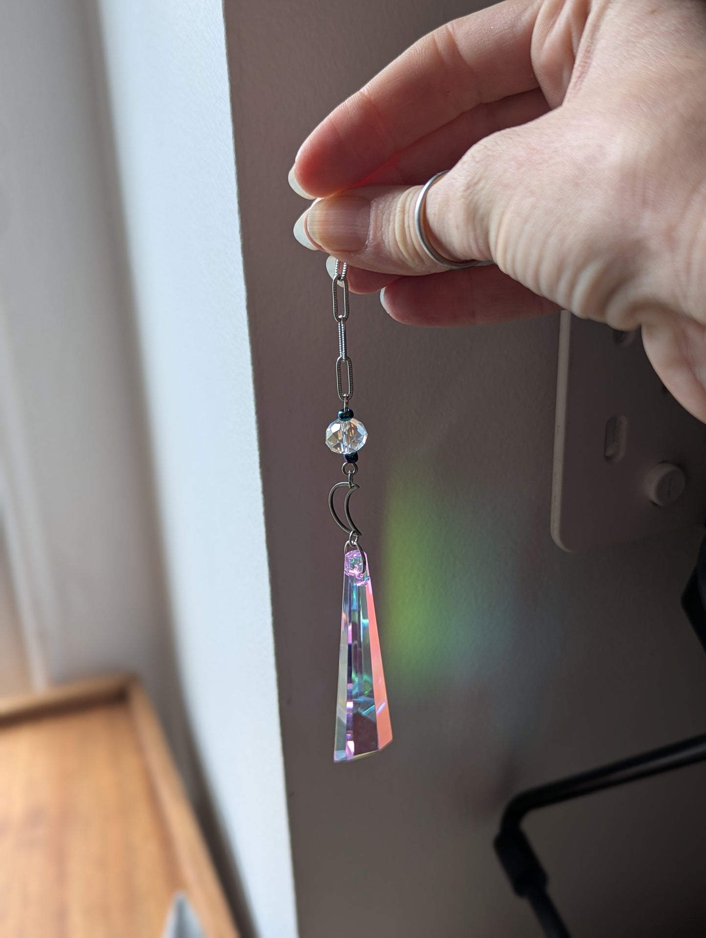 Crescent Moon Hexagon Crystal Drop Suncatcher