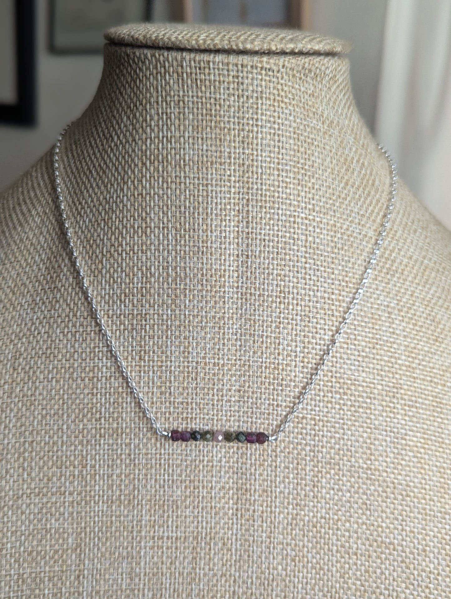 Ruby and Tourmaline Sterling Silver Bar Necklace