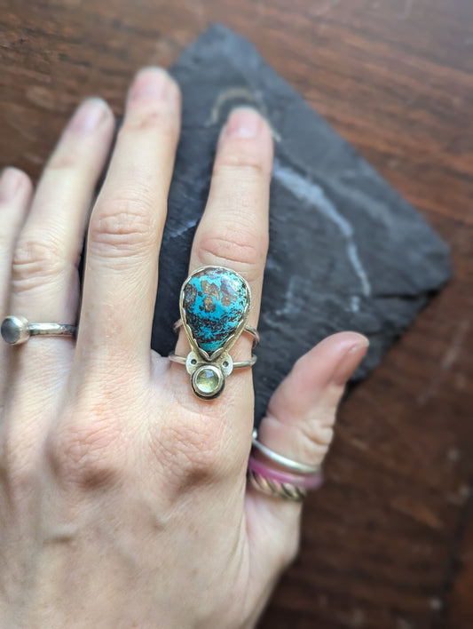 Shattuckite and Green Kyanite Sterling Ring - Size 8